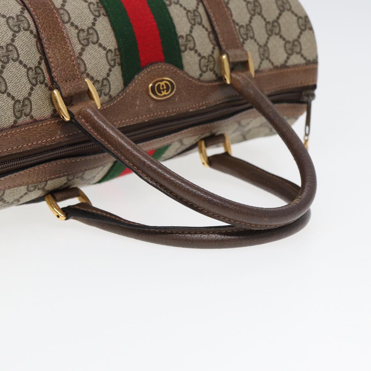 GUCCI GG Supreme Web Sherry Line Boston Bag PVC Beige 24 02 007 yk13661