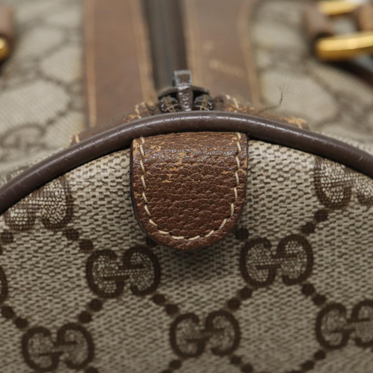 GUCCI GG Supreme Web Sherry Line Boston Bag PVC Beige 39 02 007 yk13664