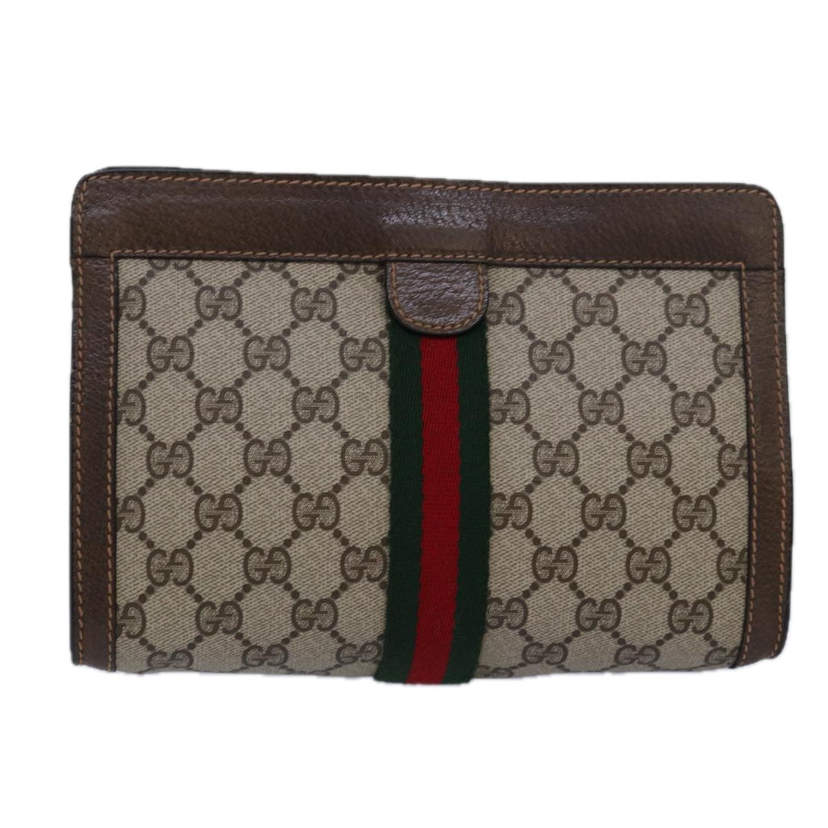 GUCCI GG Supreme Web Sherry Line Clutch Bag PVC Beige Red 89 01 001 yk13667