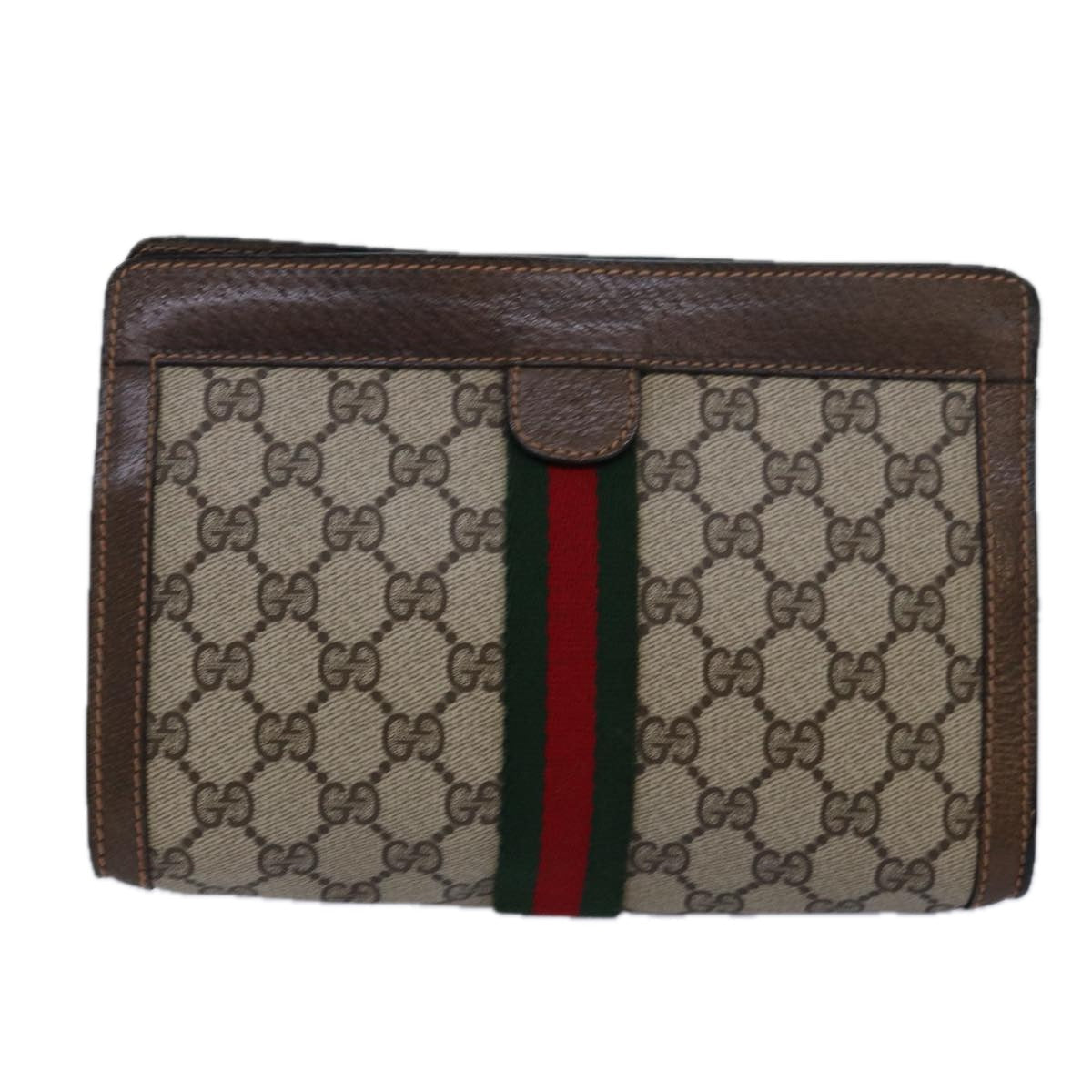 GUCCI GG Supreme Web Sherry Line Clutch Bag PVC Beige Red 89 01 001 yk13667