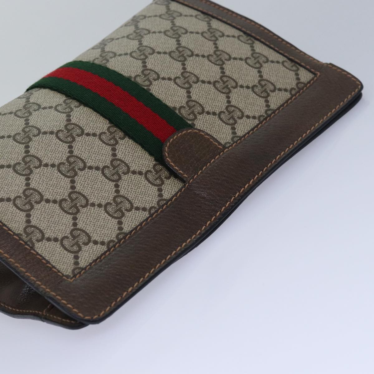 GUCCI GG Supreme Web Sherry Line Clutch Bag PVC Beige Red 89 01 001 yk13667