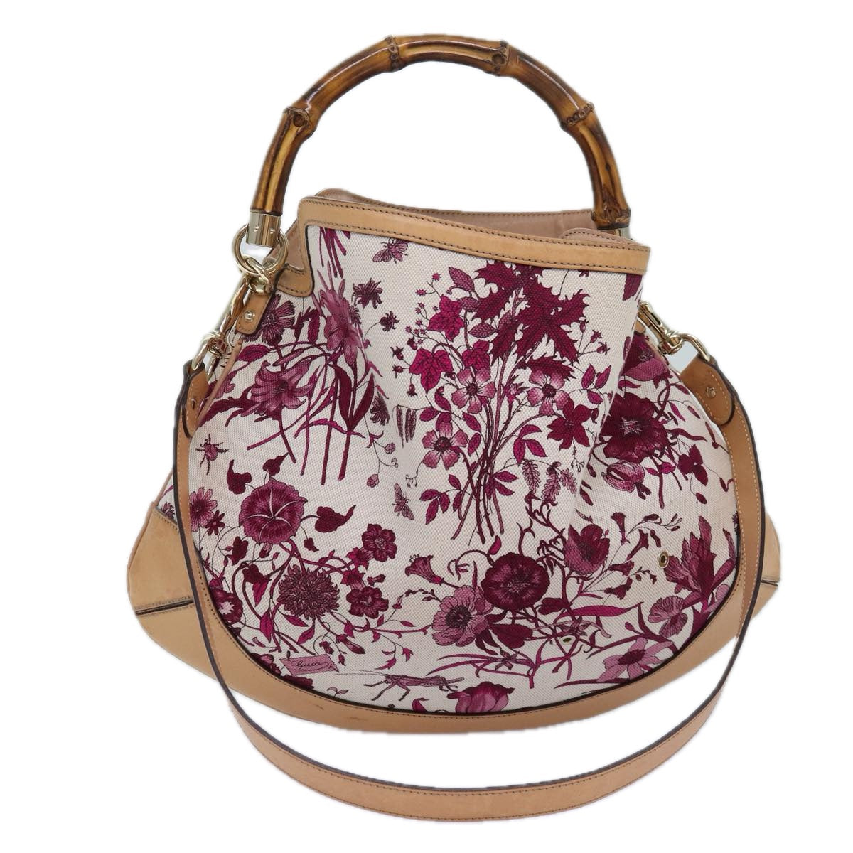 GUCCI Bamboo Flora Hand Bag Canvas 2way Pink 169961 yk13691