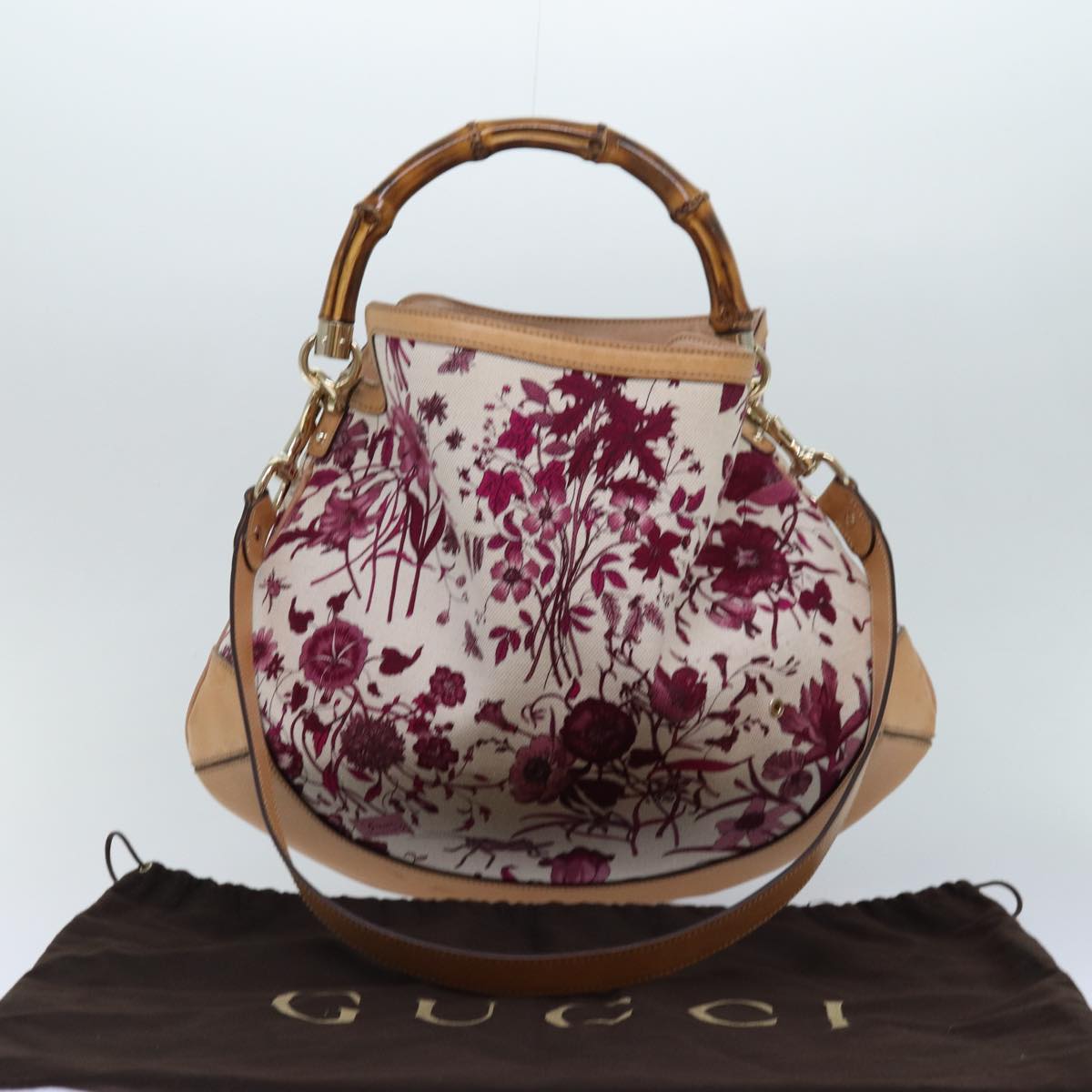 GUCCI Bamboo Flora Hand Bag Canvas 2way Pink 169961 yk13691