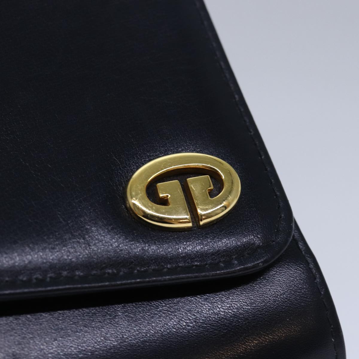 GUCCI Chain Hand Bag Leather Navy yk13717