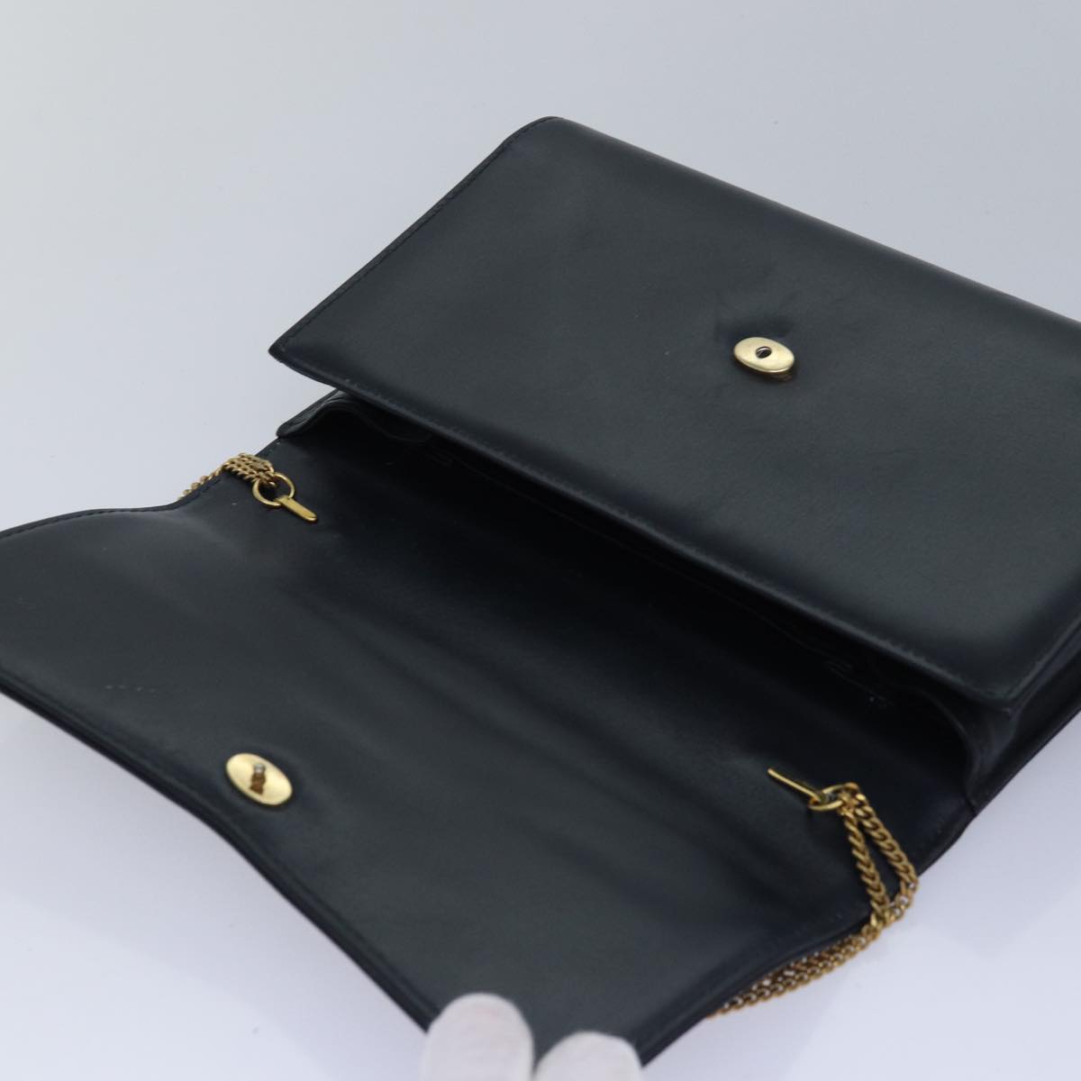 GUCCI Chain Hand Bag Leather Navy yk13717