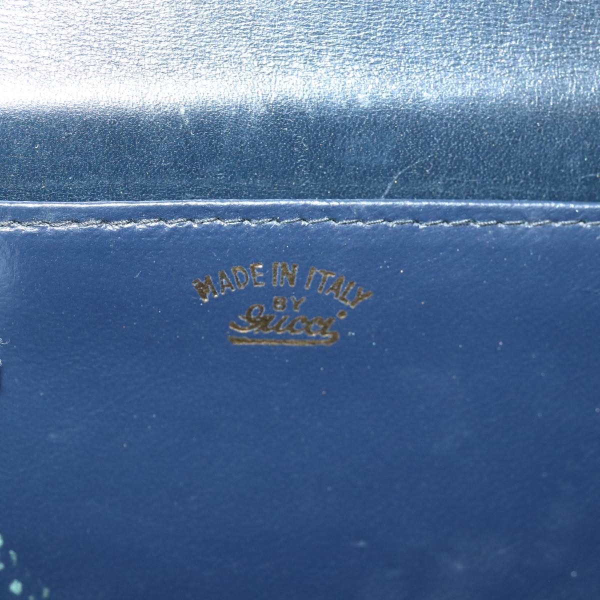 GUCCI Chain Hand Bag Leather Navy yk13717