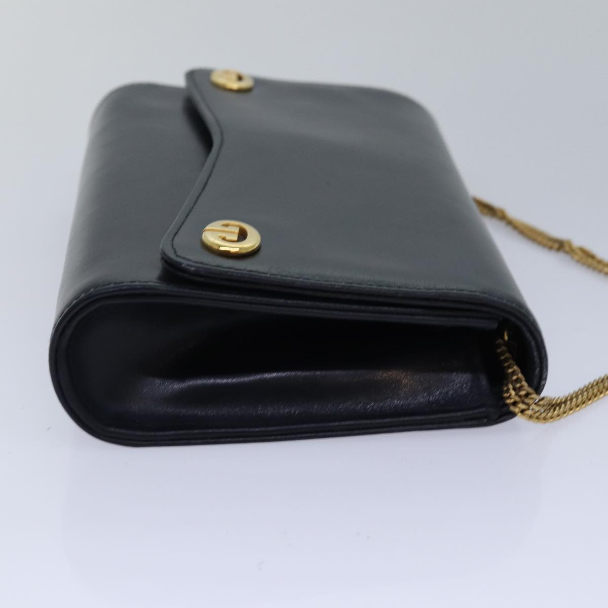 GUCCI Chain Hand Bag Leather Navy yk13717
