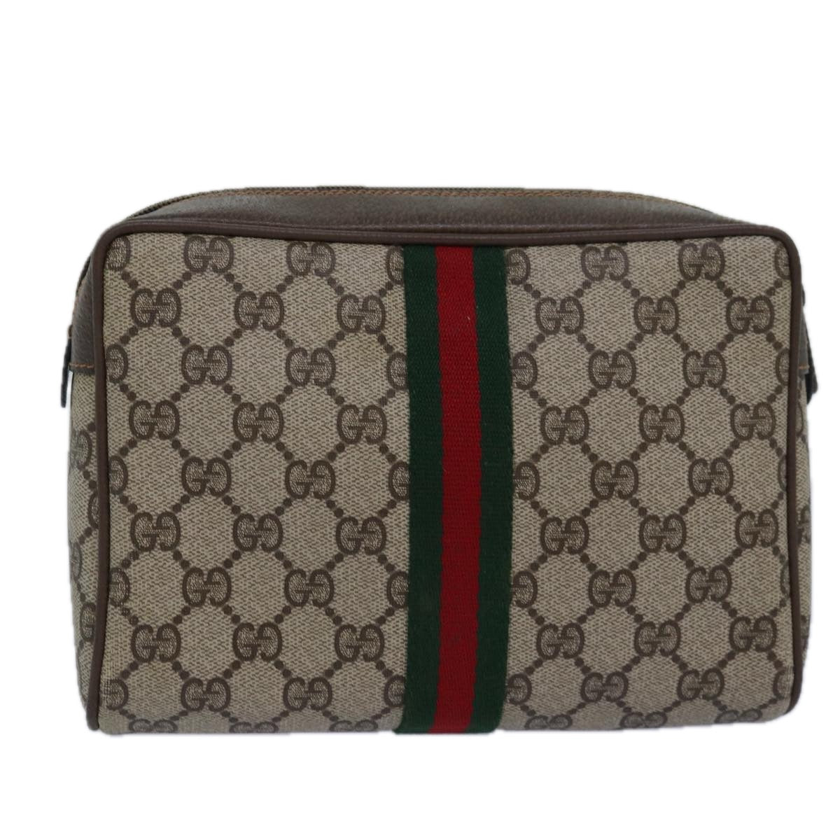 GUCCI GG Supreme Web Sherry Line Clutch Bag PVC Beige Red 63 01 012 yk13788
