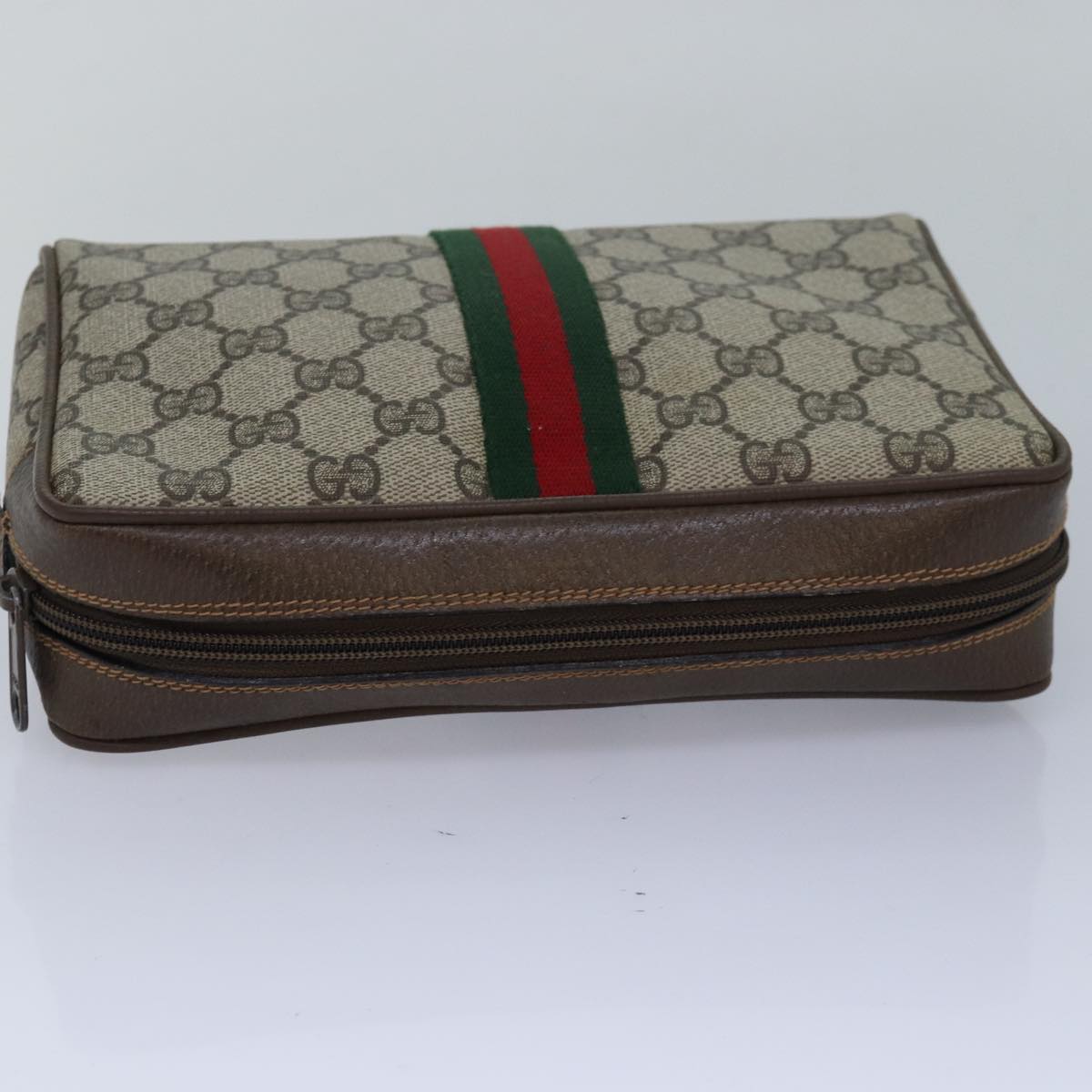 GUCCI GG Supreme Web Sherry Line Clutch Bag PVC Beige Red 63 01 012 yk13788