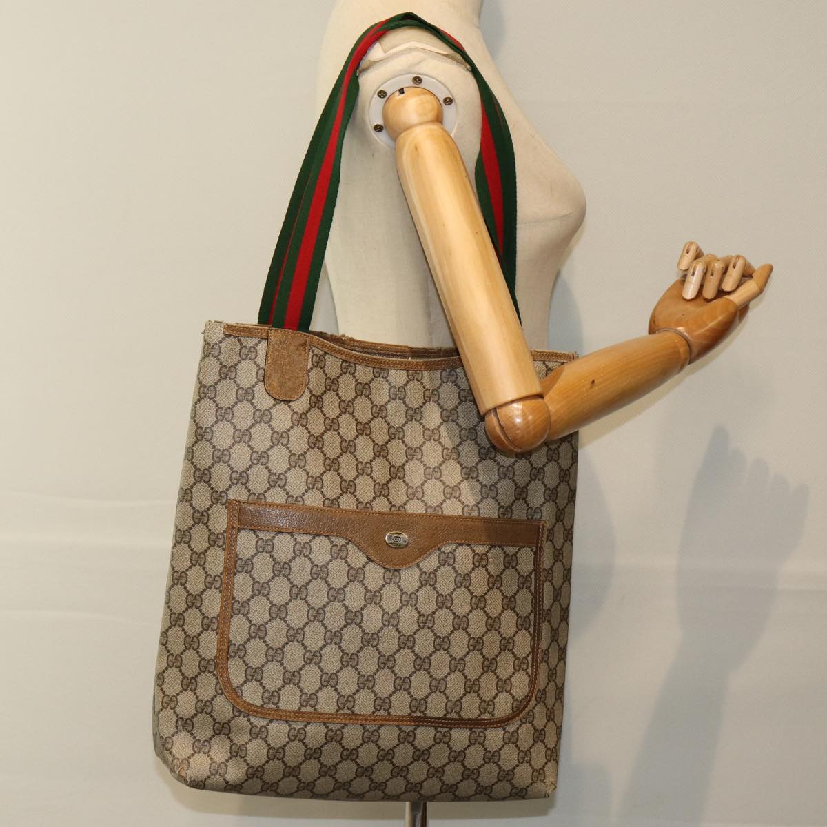 GUCCI GG Supreme Web Sherry Line Tote Bag PVC Beige Red 39 02 003 yk13803