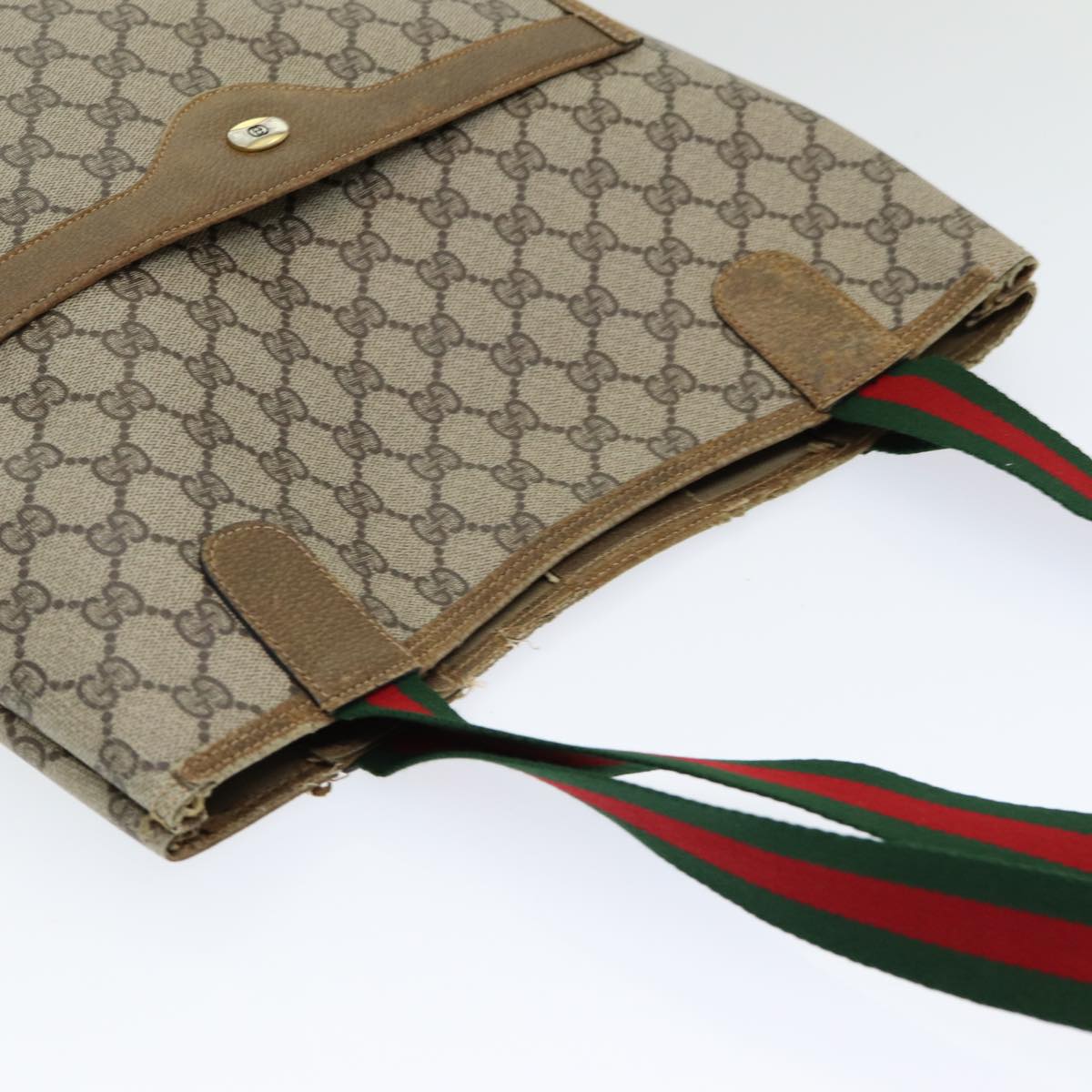 GUCCI GG Supreme Web Sherry Line Tote Bag PVC Beige Red 39 02 003 yk13803