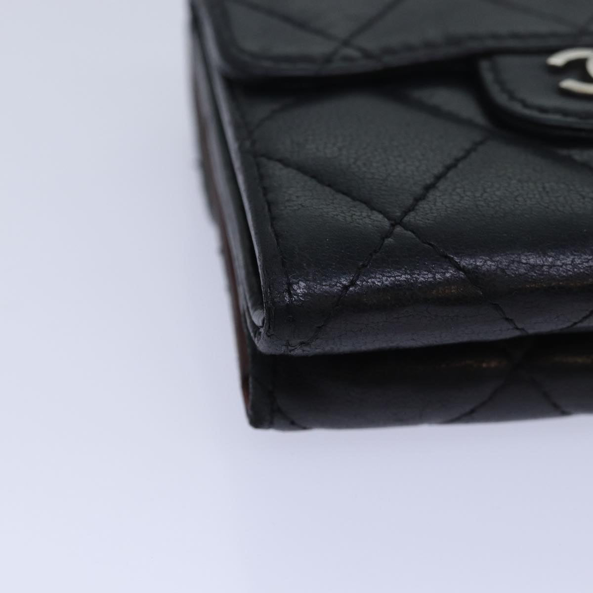 CHANEL Matelasse Compact Wallet Lamb Skin Black CC yk13810