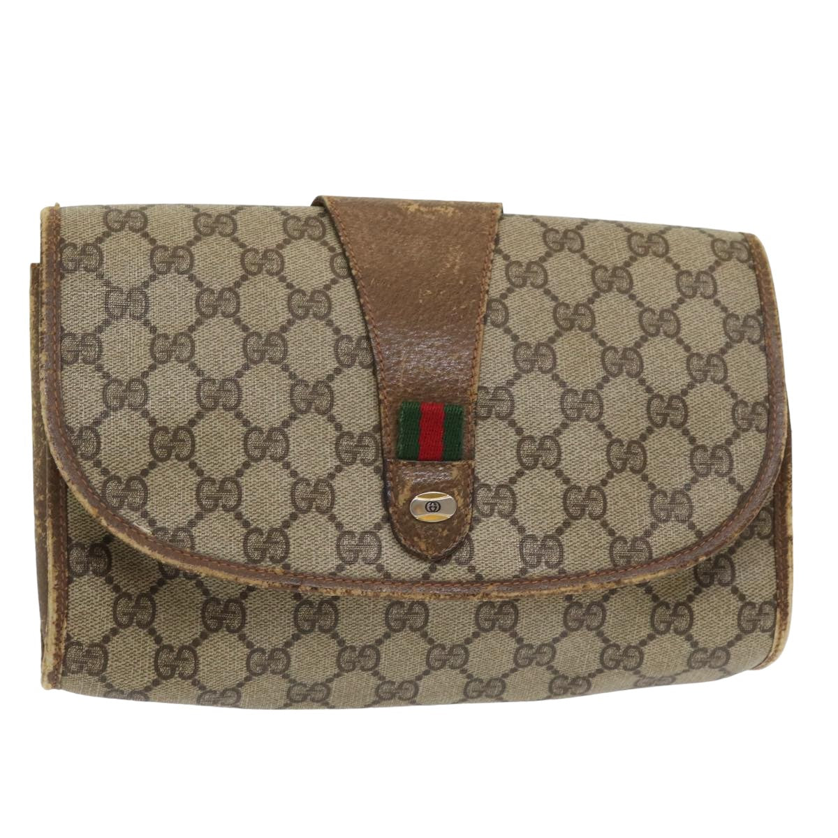 GUCCI GG Supreme Web Sherry Line Clutch Bag PVC Beige Red 89 01 030 yk13877