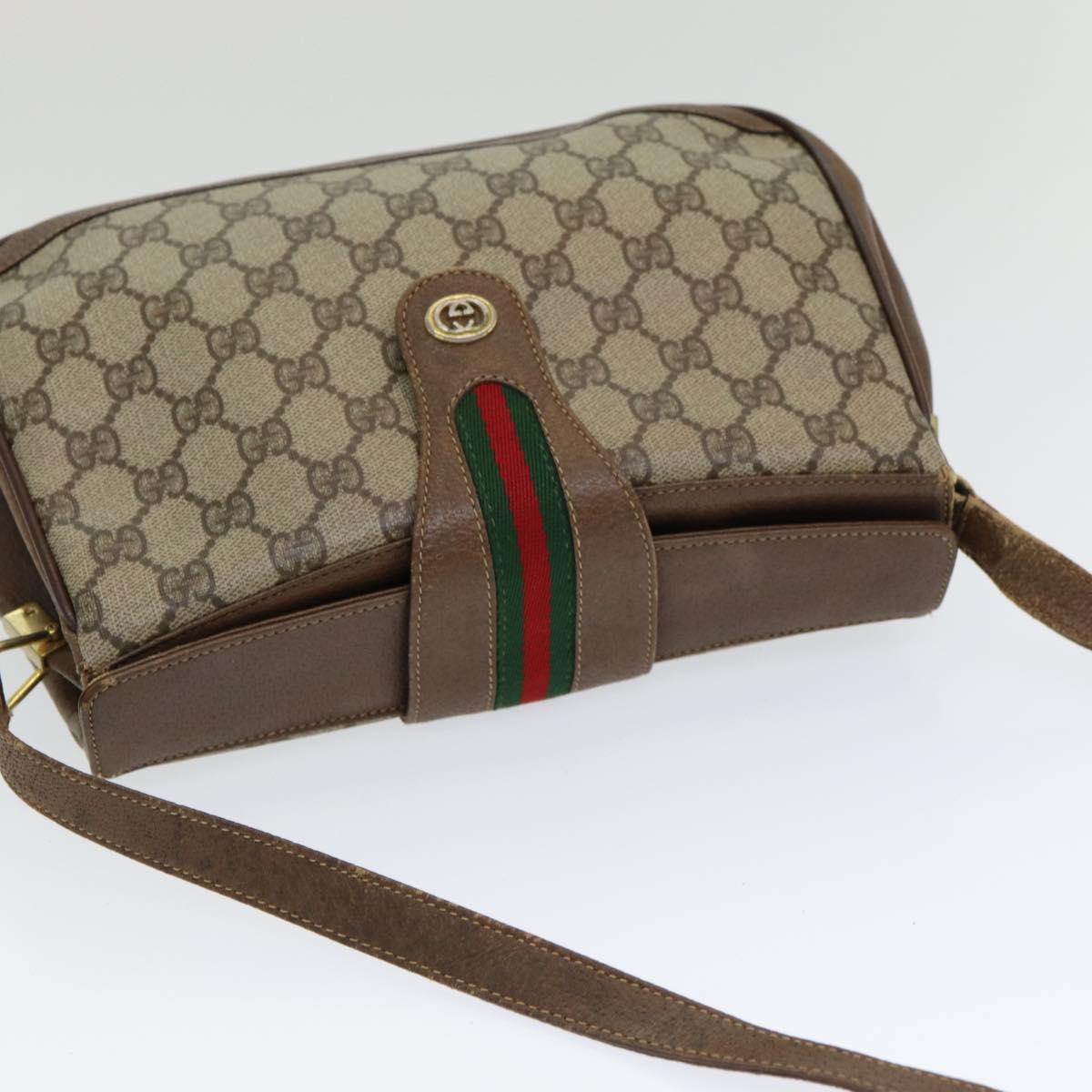GUCCI GG Supreme Web Sherry Line Shoulder Bag PVC Beige 116 02 076 yk13885