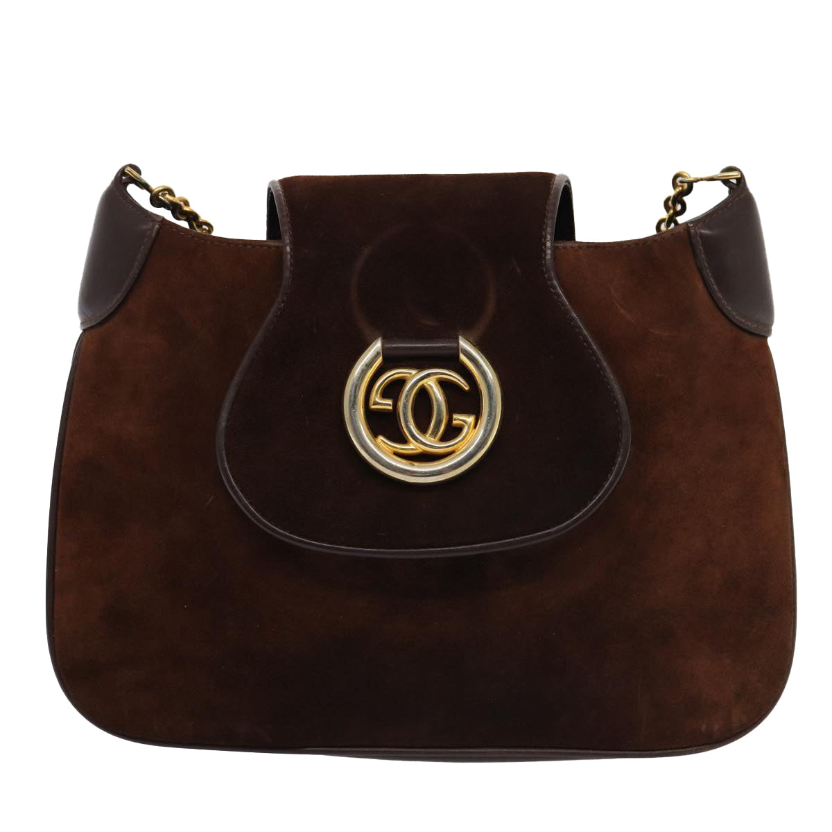 GUCCI Chain Shoulder Bag Suede Brown yk13962