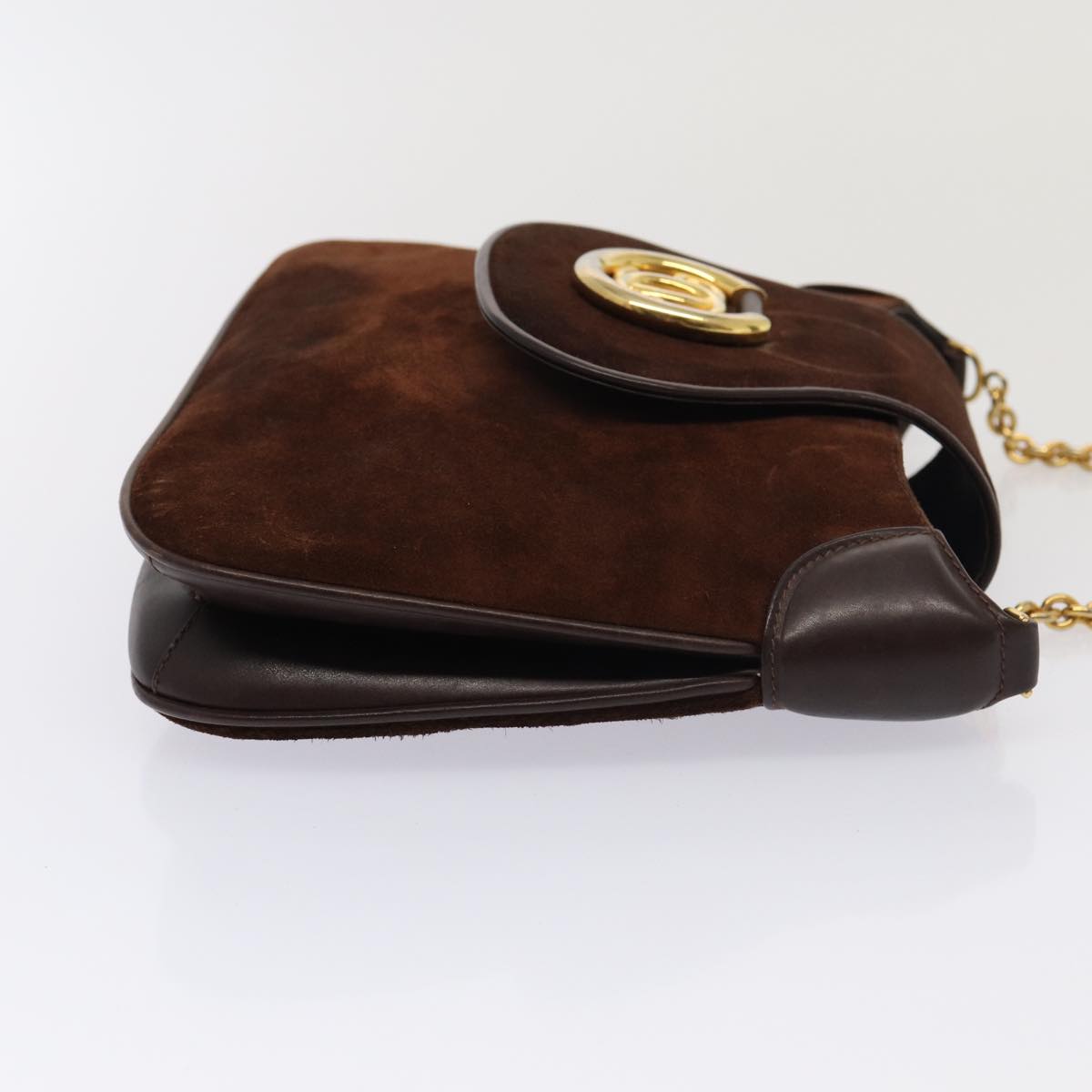 GUCCI Chain Shoulder Bag Suede Brown yk13962