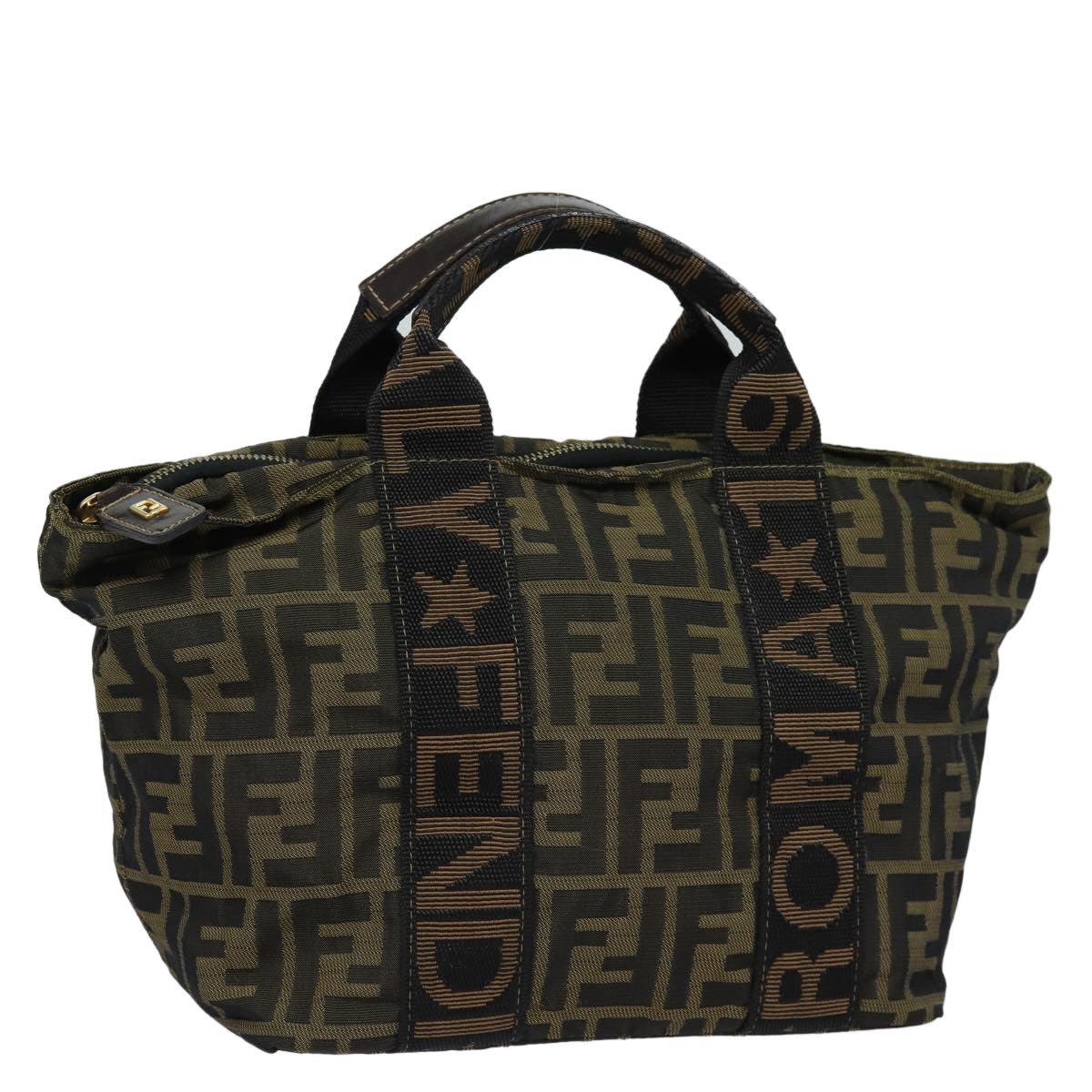 FENDI Zucca Canvas Hand Bag Brown Black yk14062