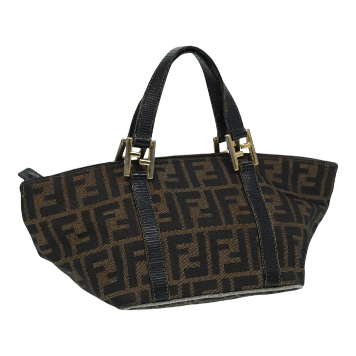 FENDI Zucca Canvas Hand Bag Brown Black yk14115