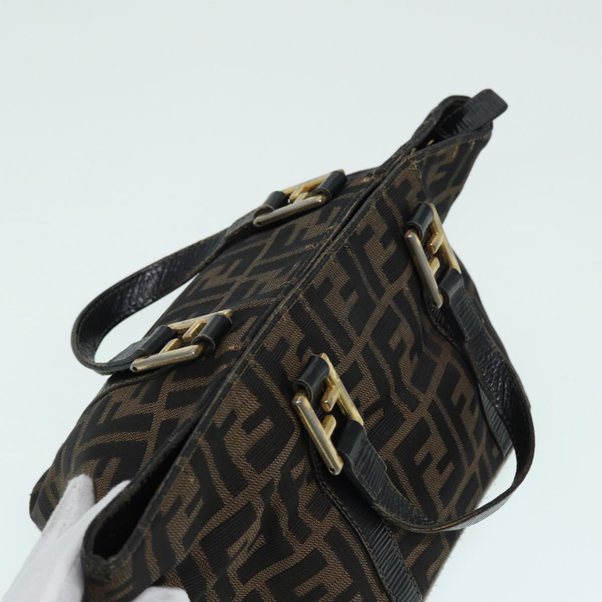 FENDI Zucca Canvas Hand Bag Brown Black yk14115