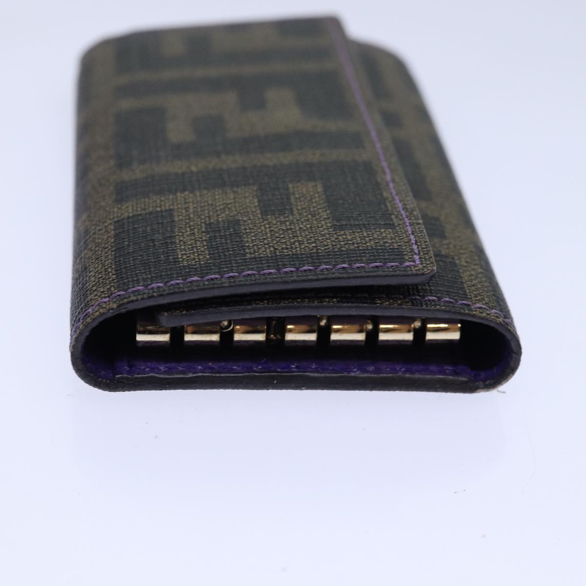 FENDI Zucca Canvas Key Case Black Brown gold yk14135