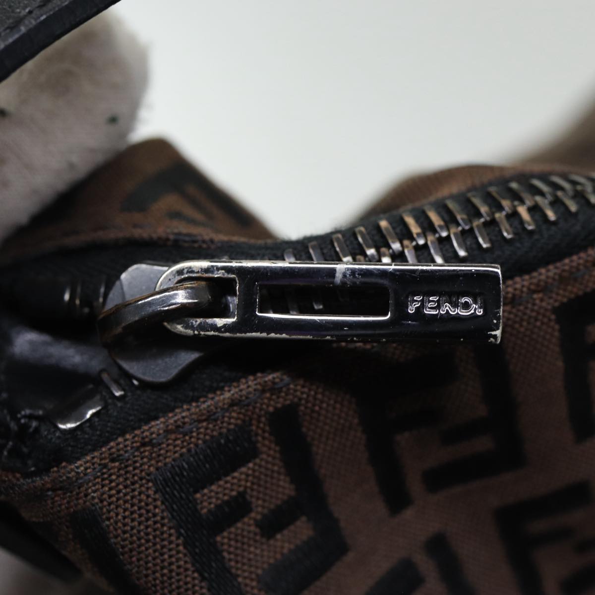 FENDI Zucchino Canvas Hand Bag Brown Black Silver yk14209
