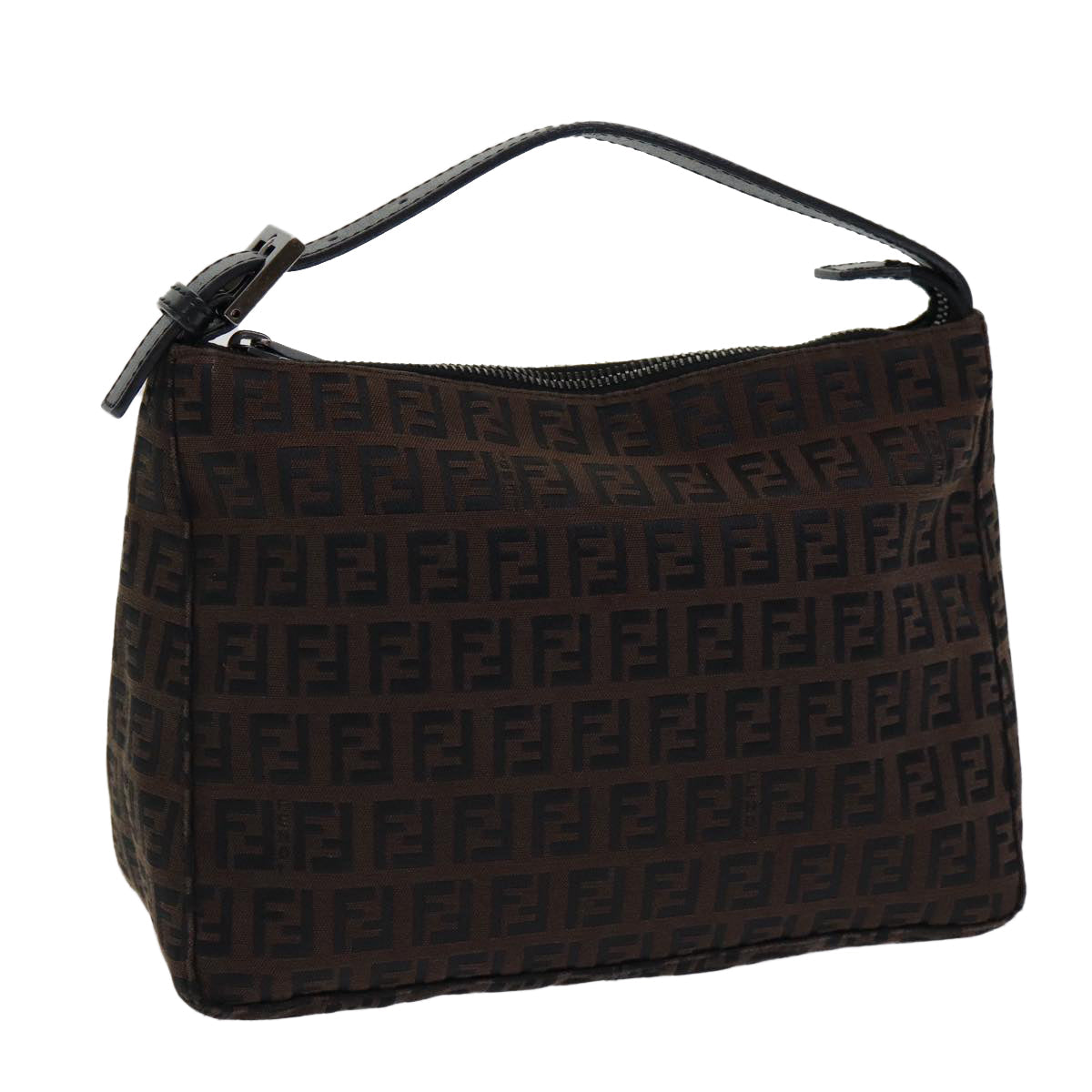 FENDI Zucchino Canvas Hand Bag Brown Black Silver yk14209