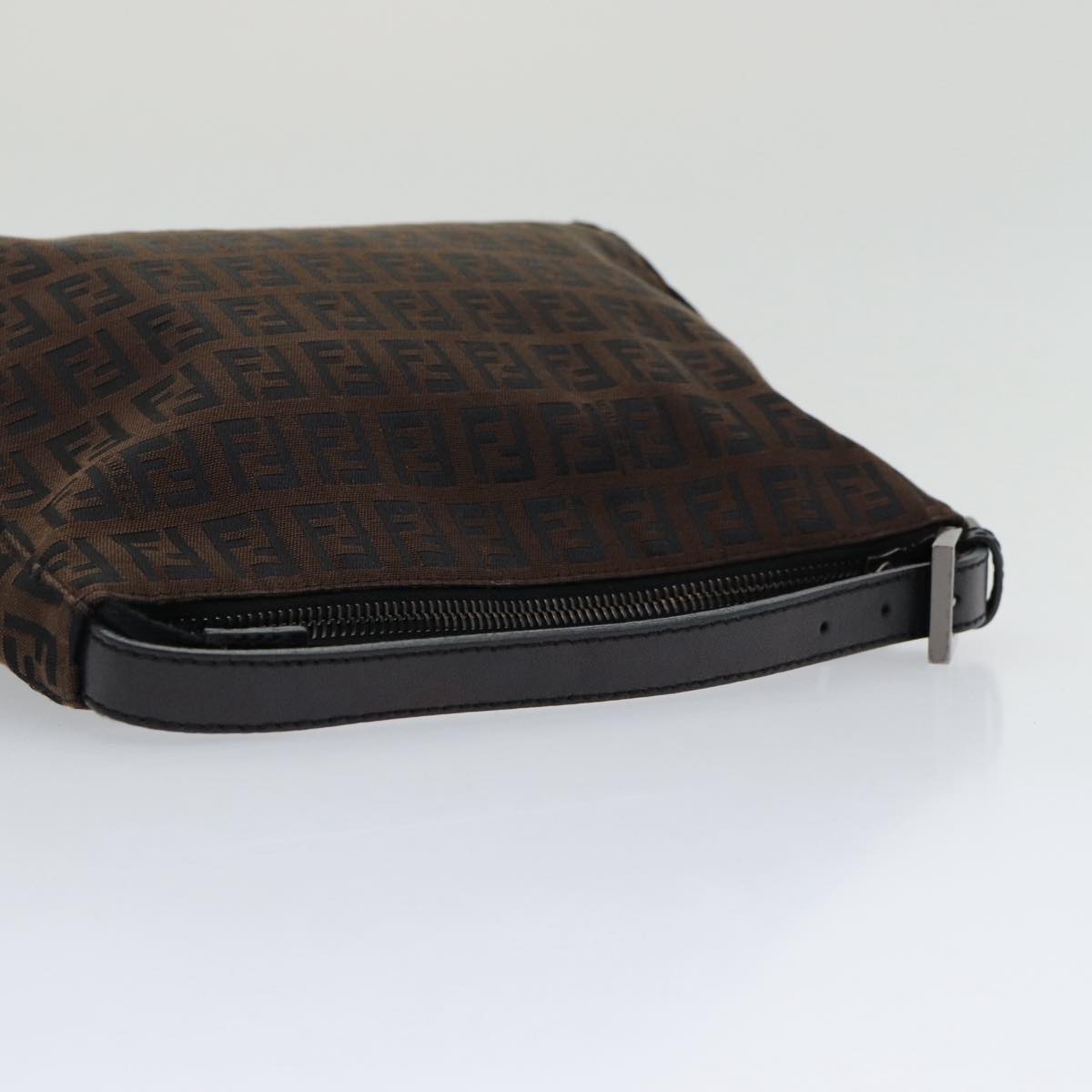 FENDI Zucchino Canvas Hand Bag Brown Black Silver yk14209