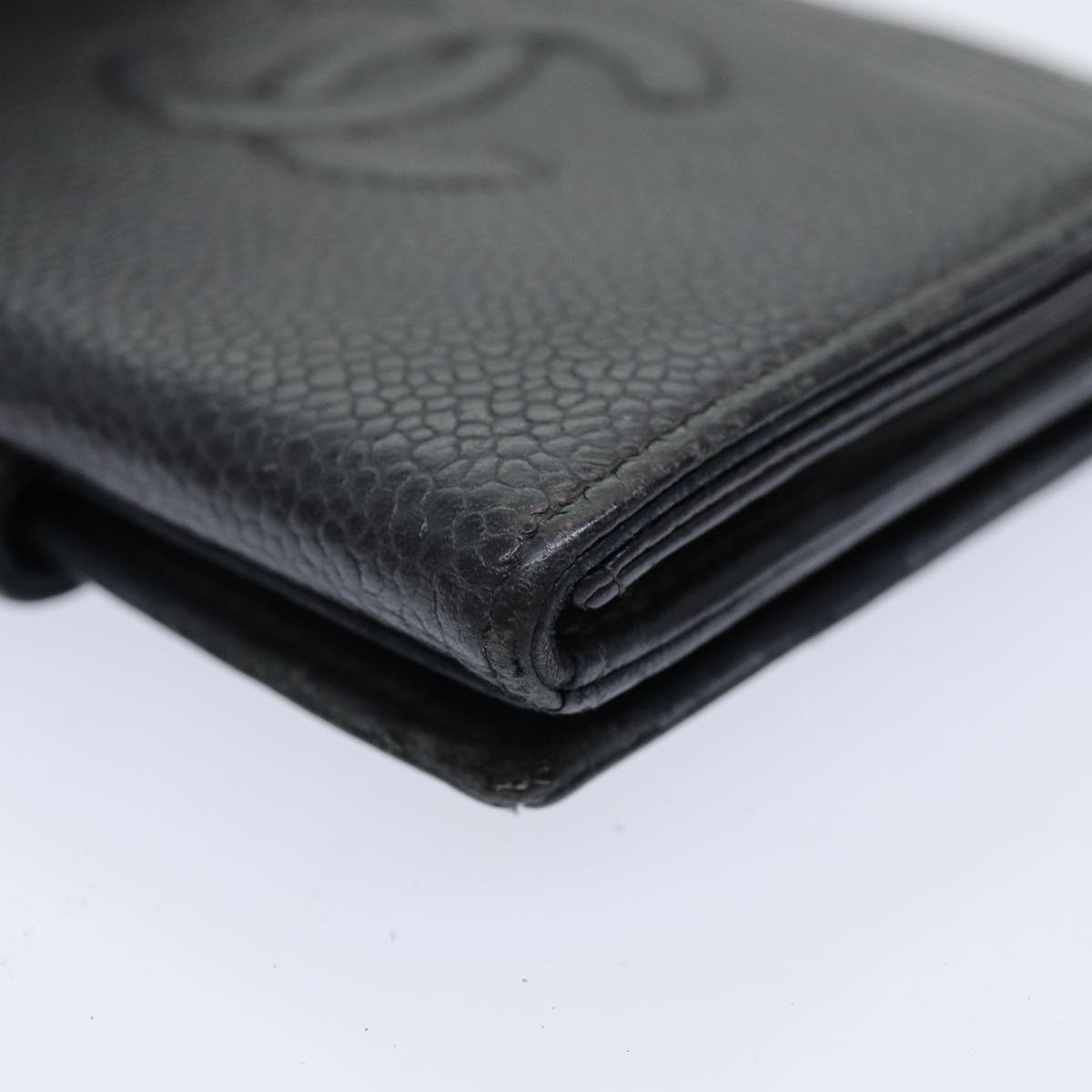CHANEL COCO Mark Wallet Caviar Skin Black Gold CC yk14253