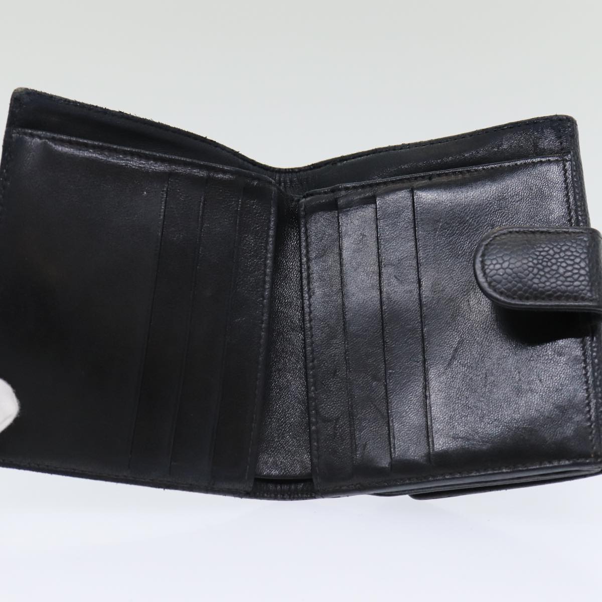 CHANEL COCO Mark Wallet Caviar Skin Black Gold CC yk14253