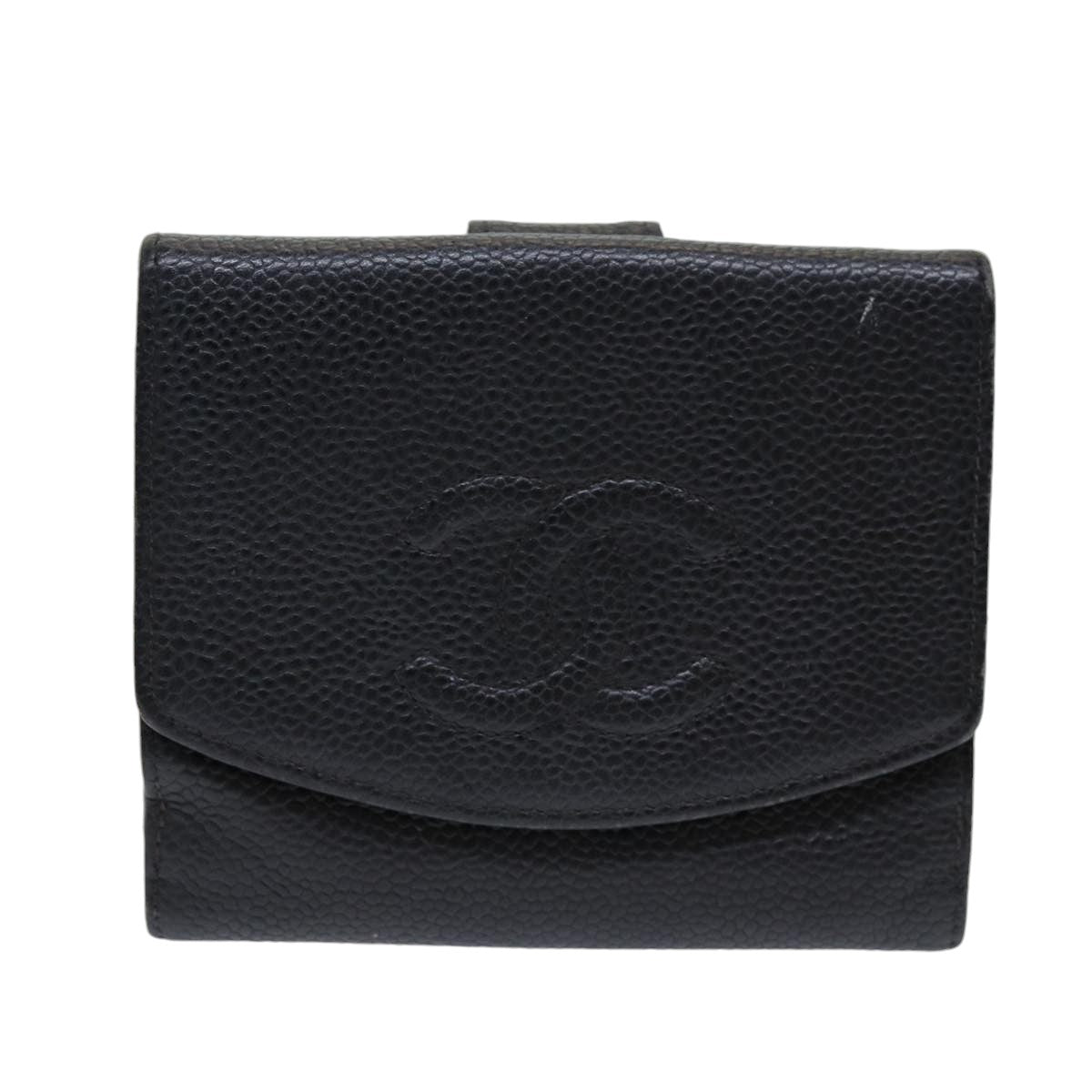 CHANEL COCO Mark Wallet Caviar Skin Black Gold CC yk14253