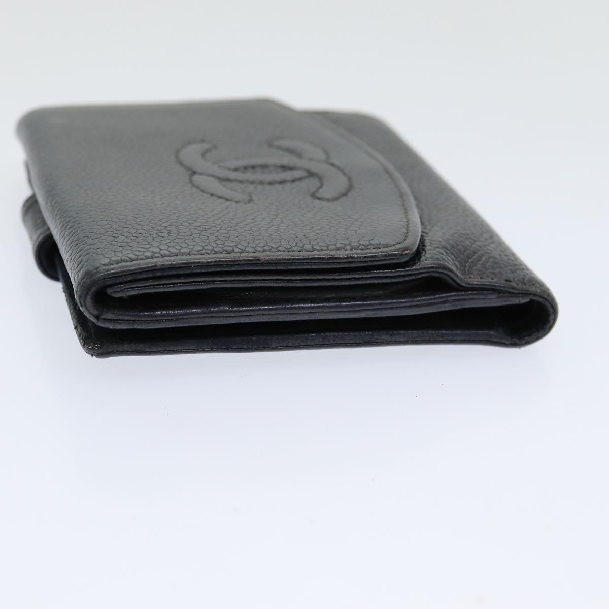 CHANEL COCO Mark Wallet Caviar Skin Black Gold CC yk14253