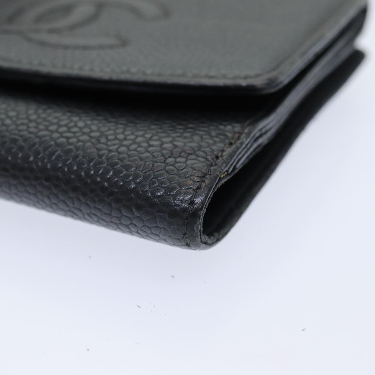 CHANEL COCO Mark Wallet Caviar Skin Black Gold CC yk14253