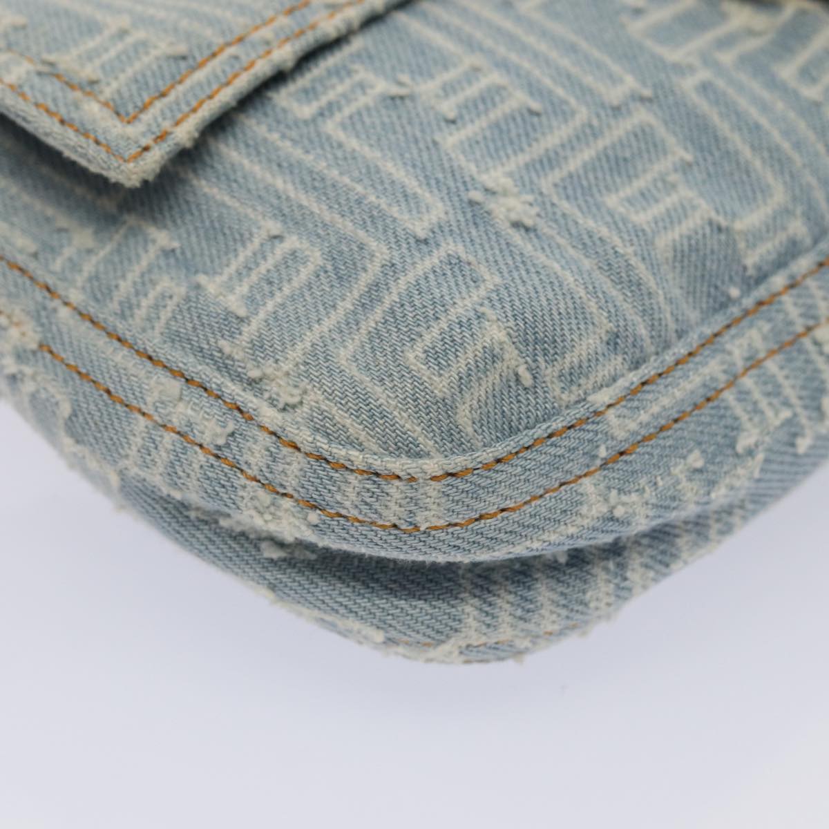 FENDI Zucca Canvas Mamma Baguette Shoulder Bag Denim Blue Gold yk14276A