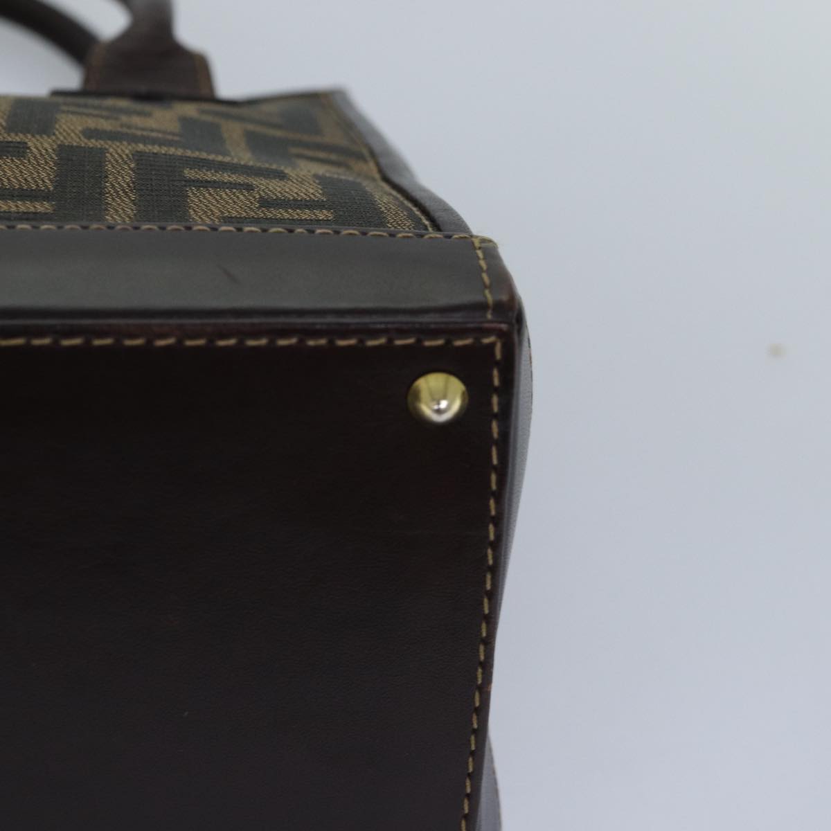 FENDI Zucca Canvas Hand Bag Brown Black gold yk14322