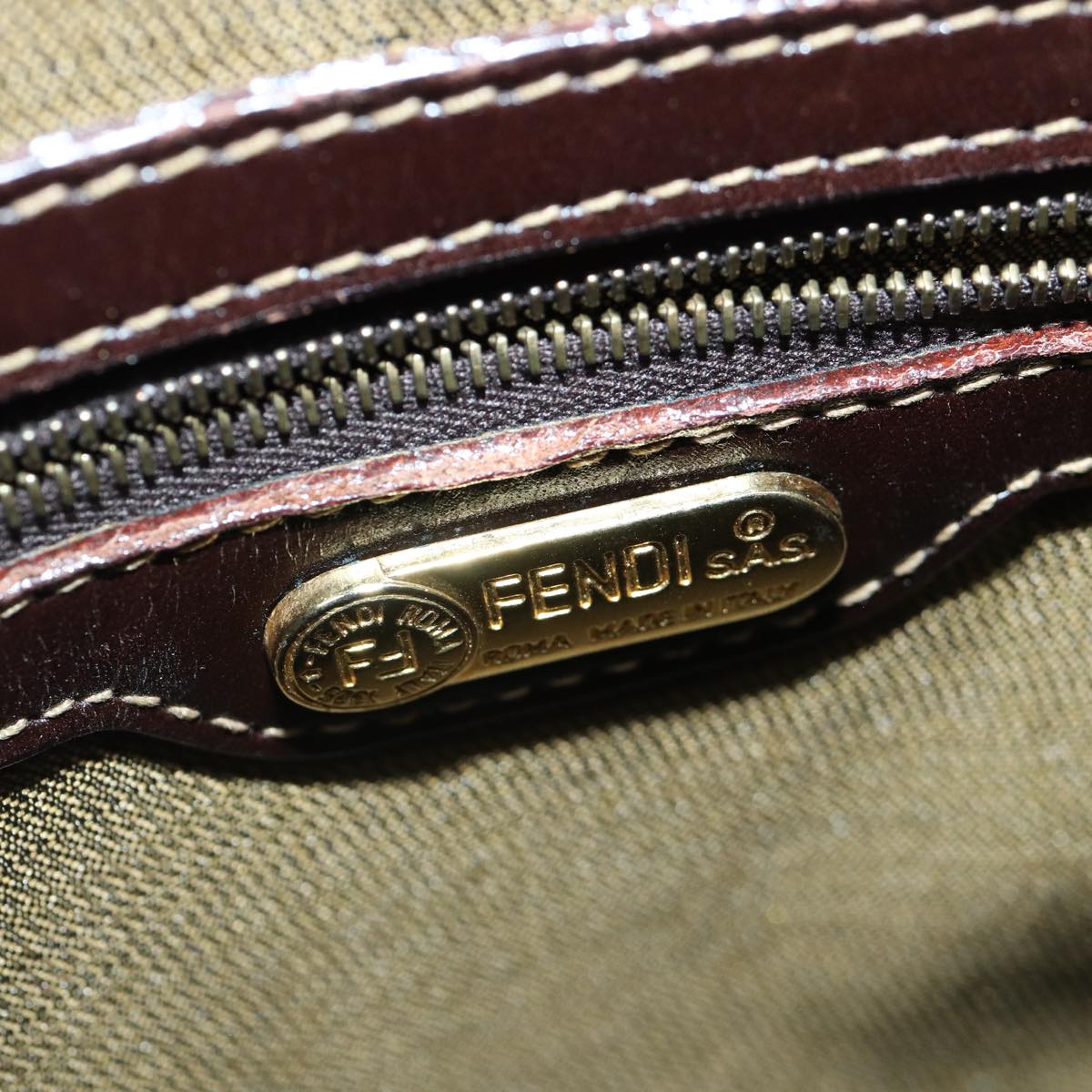 FENDI Zucca Canvas Hand Bag Brown Black gold yk14322