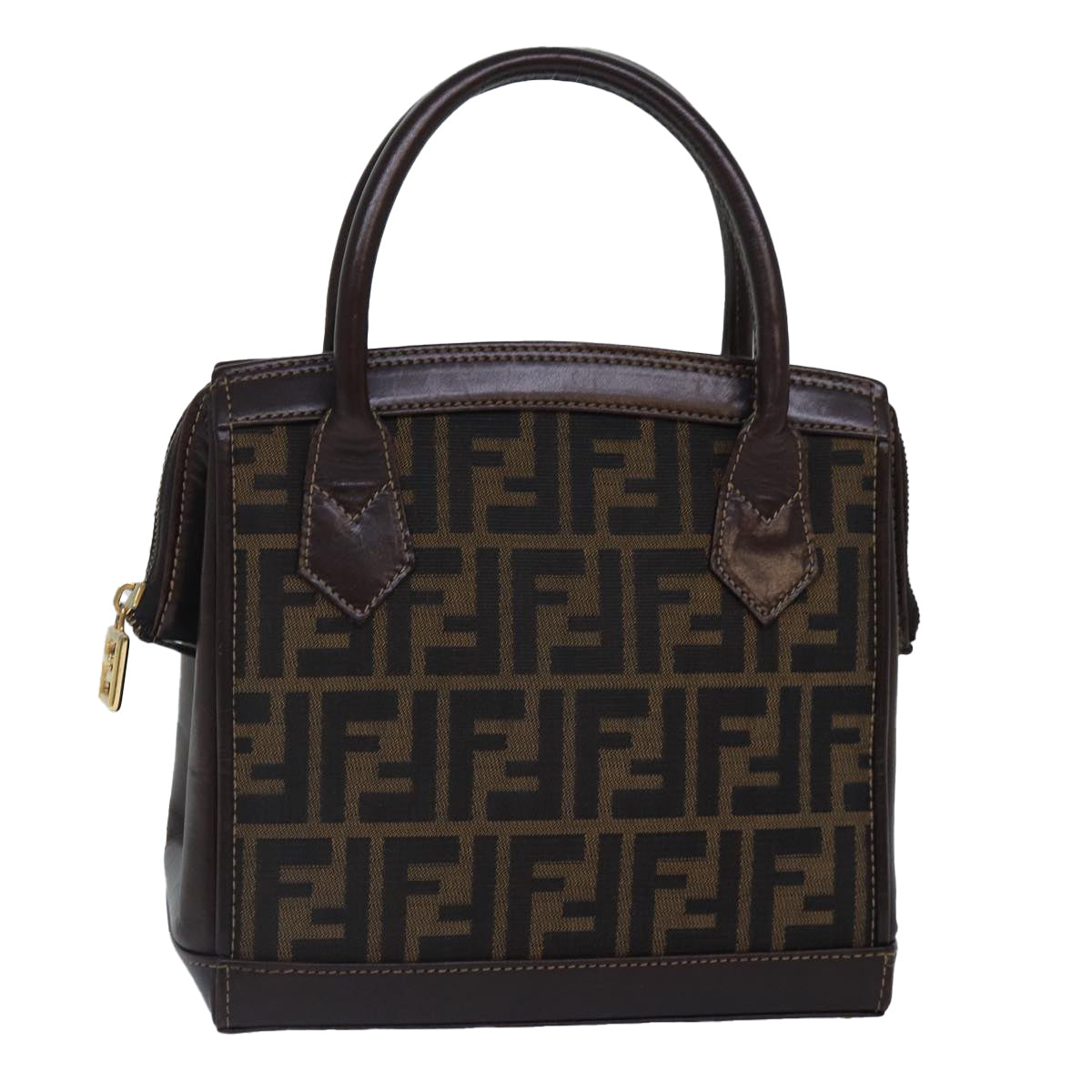 FENDI Zucca Canvas Hand Bag Brown Black gold yk14322