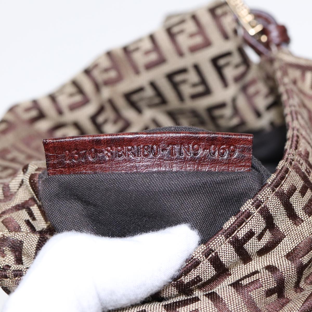 FENDI Zucchino Canvas Mini Mamma Baguette Hand Bag Beige Gold yk14500A