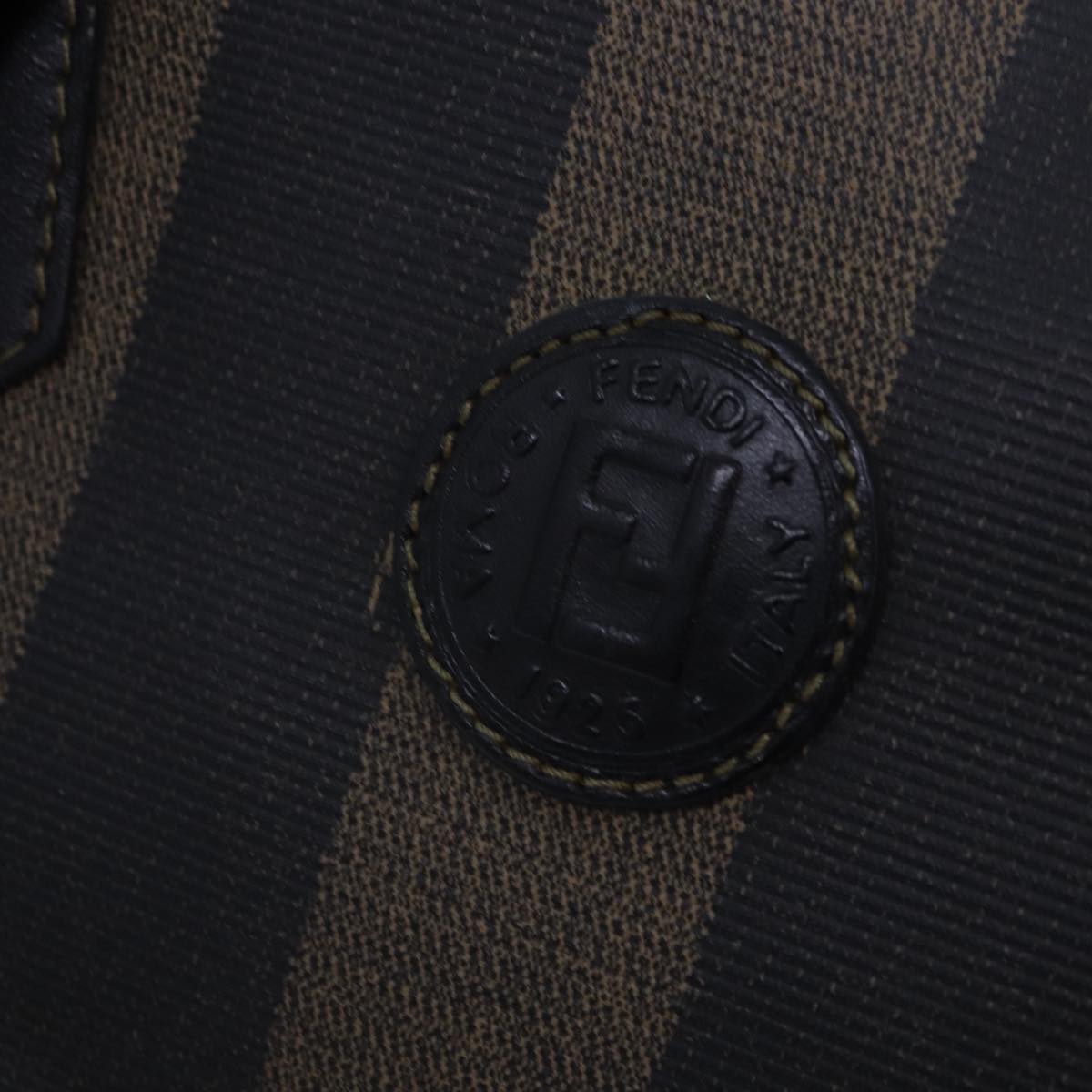 FENDI Pecan Canvas Hand Bag Brown Black gold yk14550