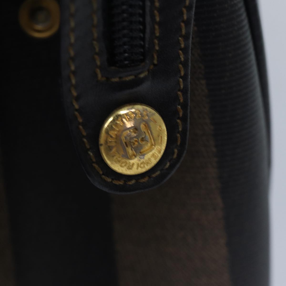 FENDI Pecan Canvas Hand Bag Brown Black gold yk14550