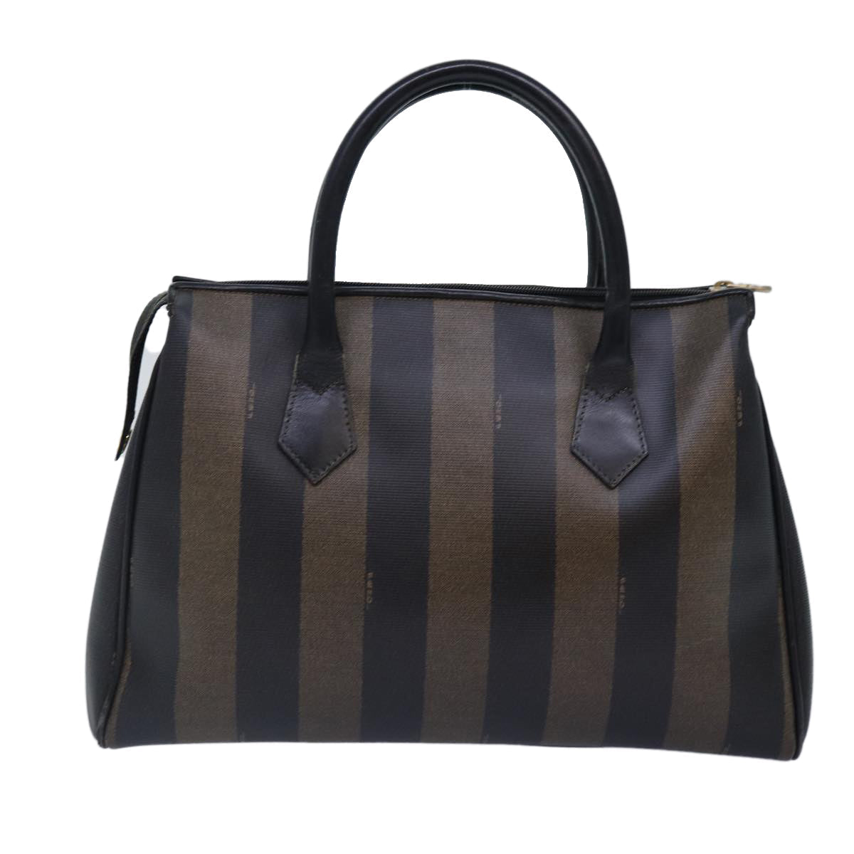 FENDI Pecan Canvas Hand Bag Brown Black gold yk14550