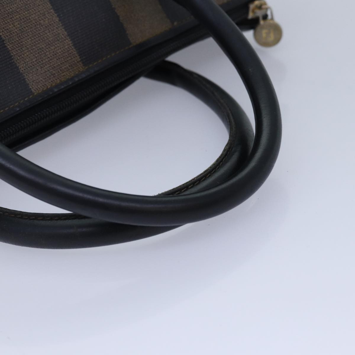 FENDI Pecan Canvas Hand Bag Brown Black gold yk14550