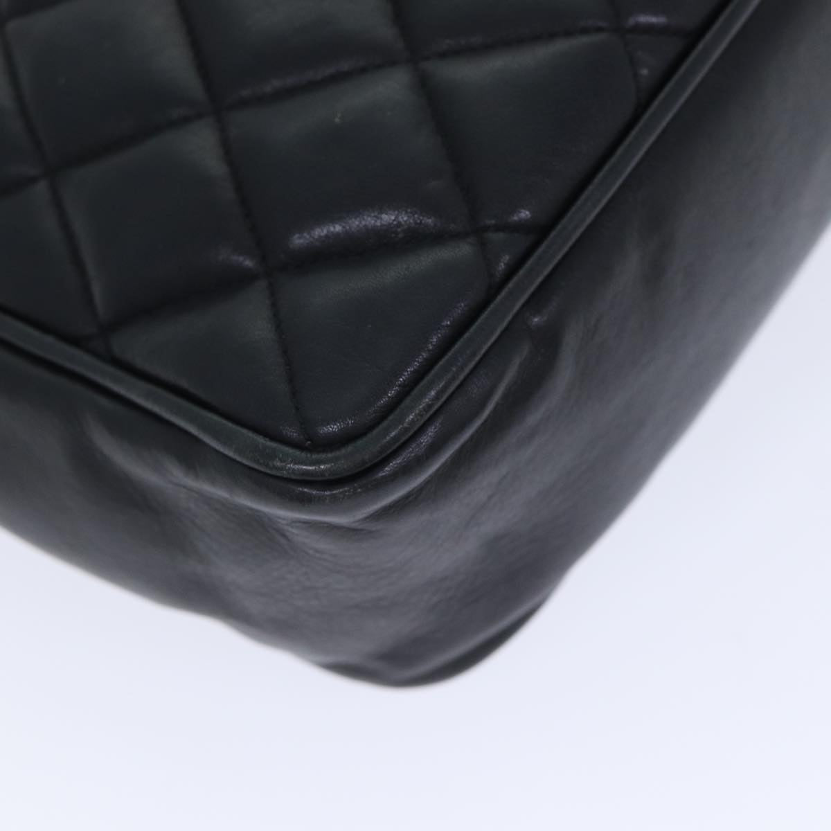 CHANEL Matelasse Turn Lock Chain Shoulder Bag Leather Black Gold CC yk14695