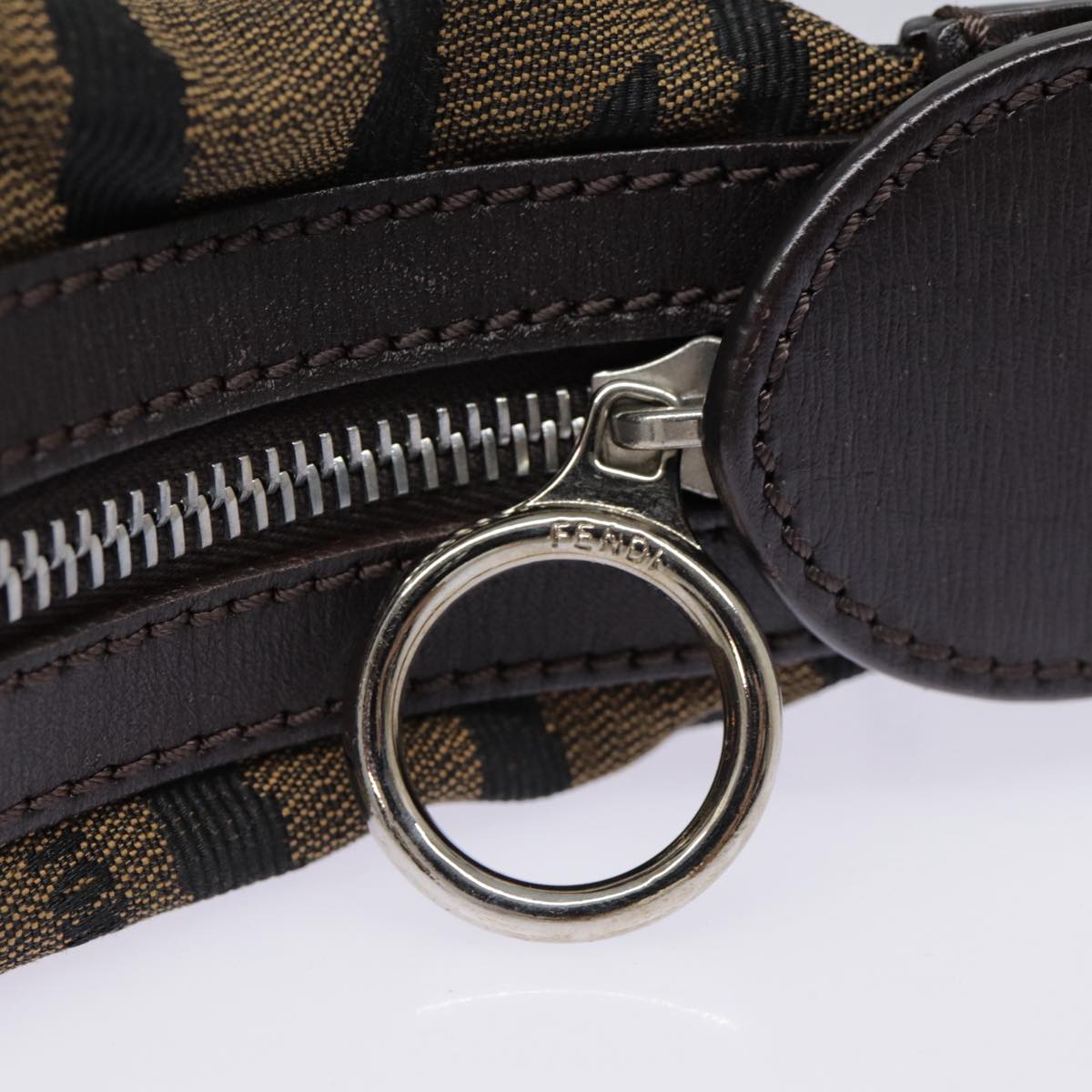 FENDI Shoulder Bag Canvas Silver Brown yk14745