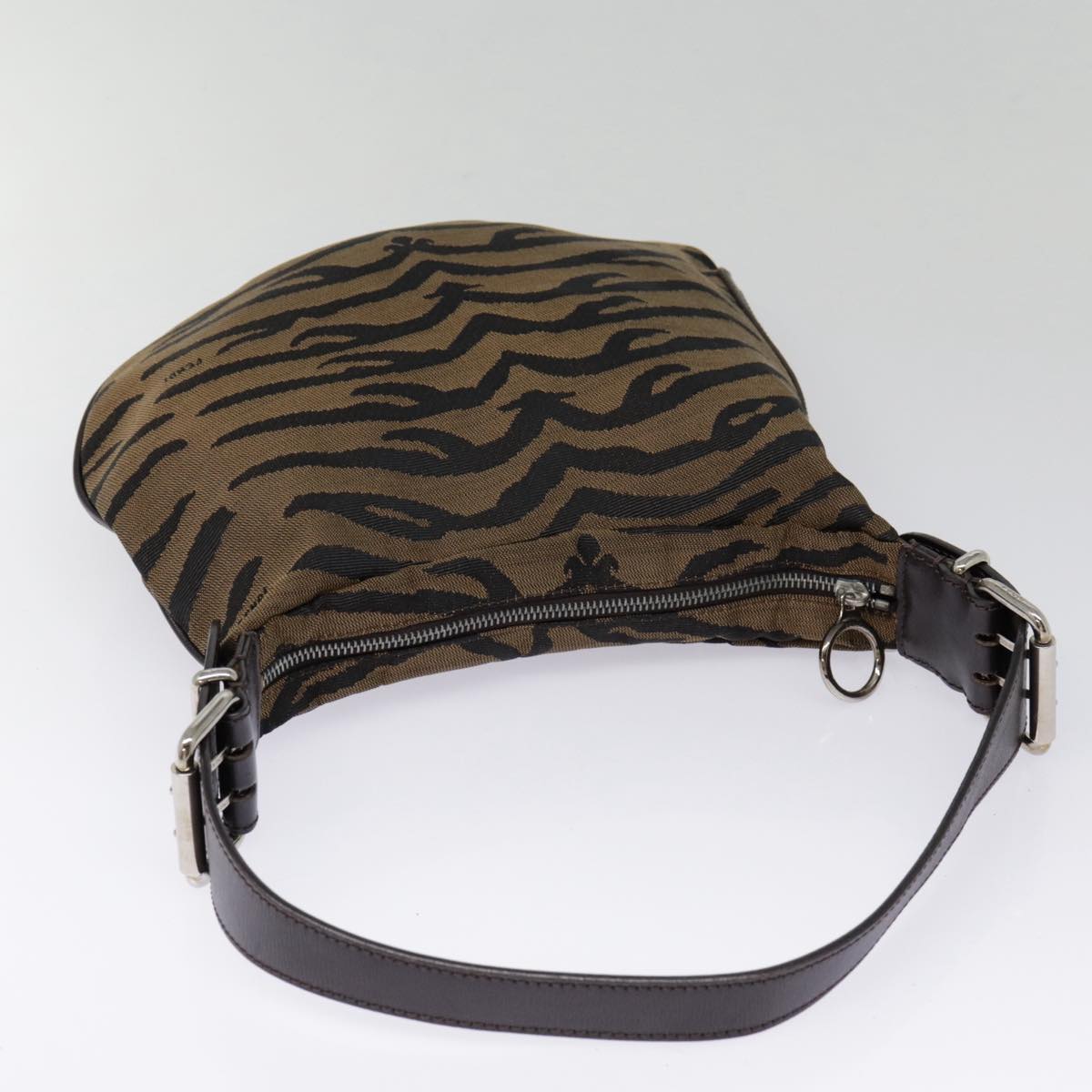FENDI Shoulder Bag Canvas Silver Brown yk14745