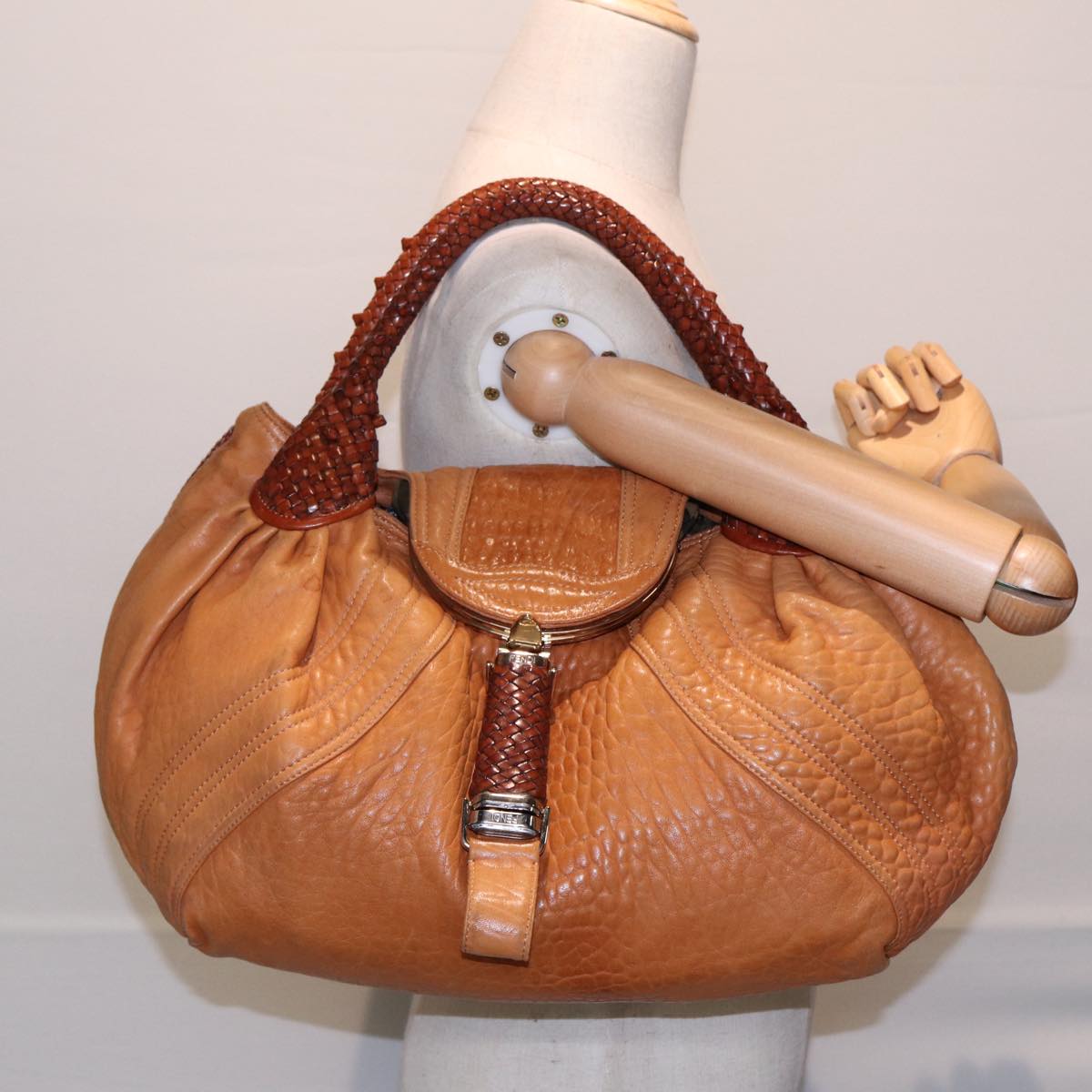 FENDI Spy Bag Shoulder Bag Leather Brown Gold yk14789