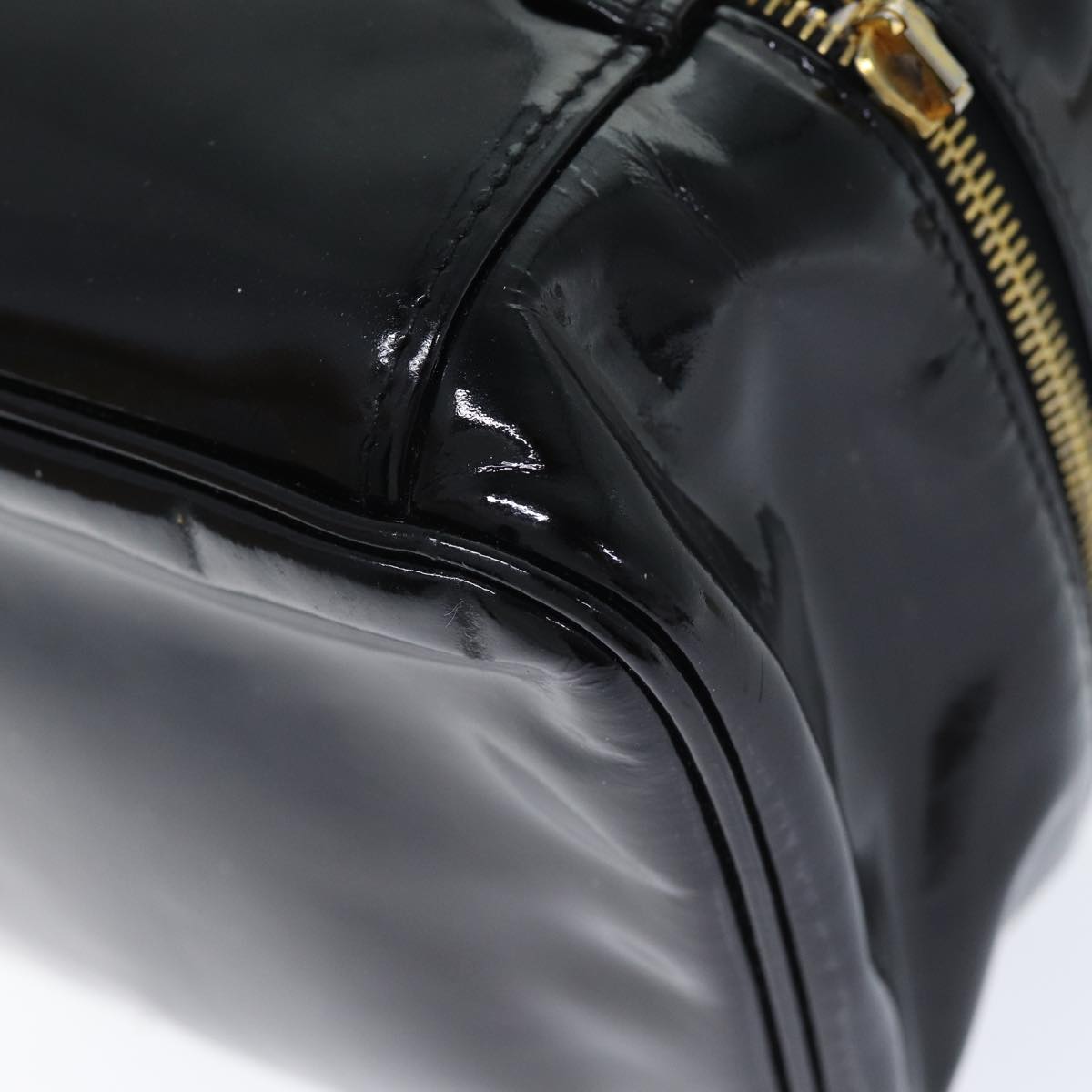 CHANEL COCO Mark Vanity Pouch Patent leather Black Gold CC yk14841