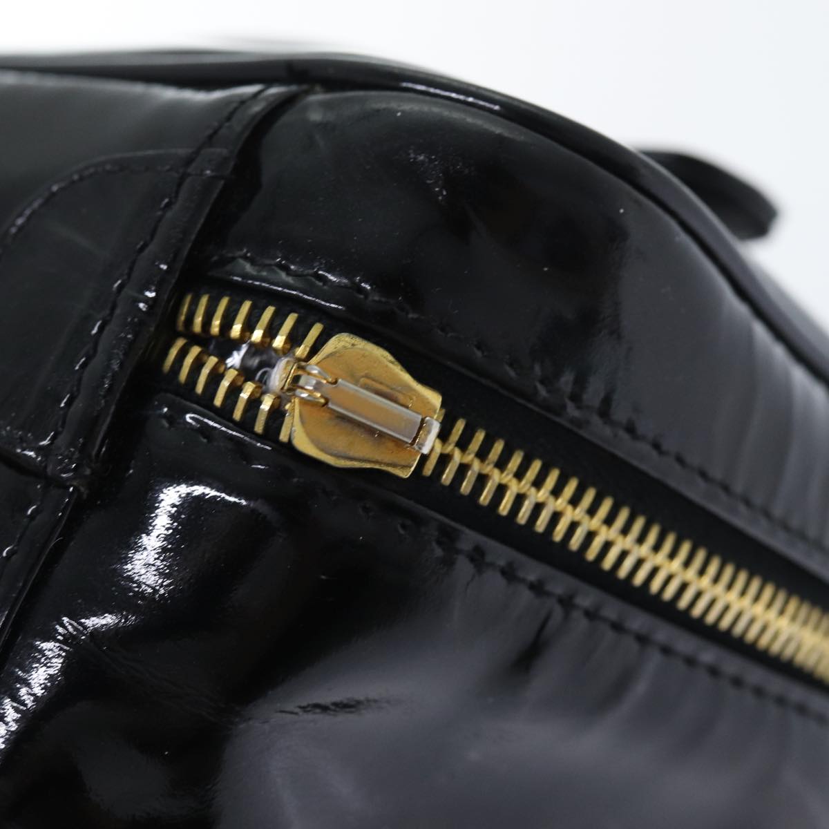 CHANEL COCO Mark Vanity Pouch Patent leather Black Gold CC yk14841