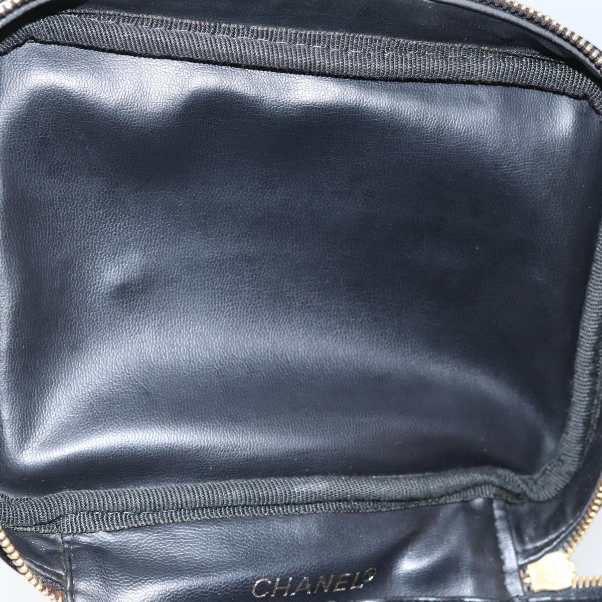 CHANEL COCO Mark Vanity Pouch Patent leather Black Gold CC yk14841