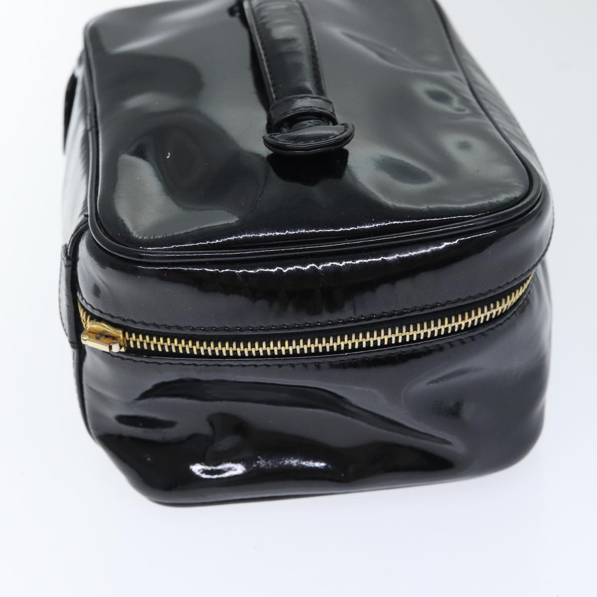 CHANEL COCO Mark Vanity Pouch Patent leather Black Gold CC yk14841