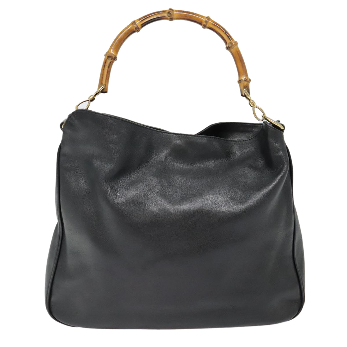 GUCCI Bamboo Hand Bag Leather Black Gold yk14858